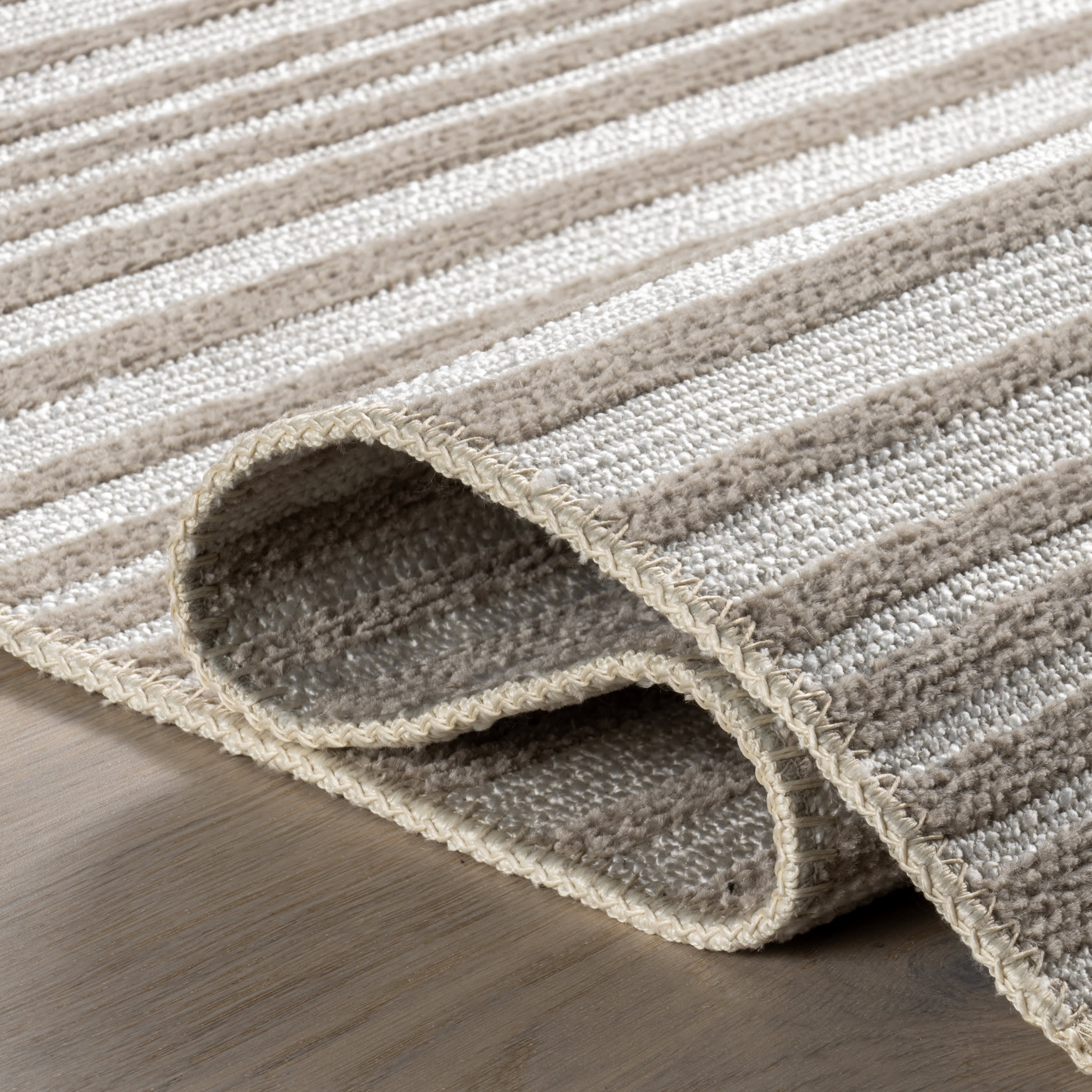 Melany Striped Reversible Washable Rug | Taupe - Image 12