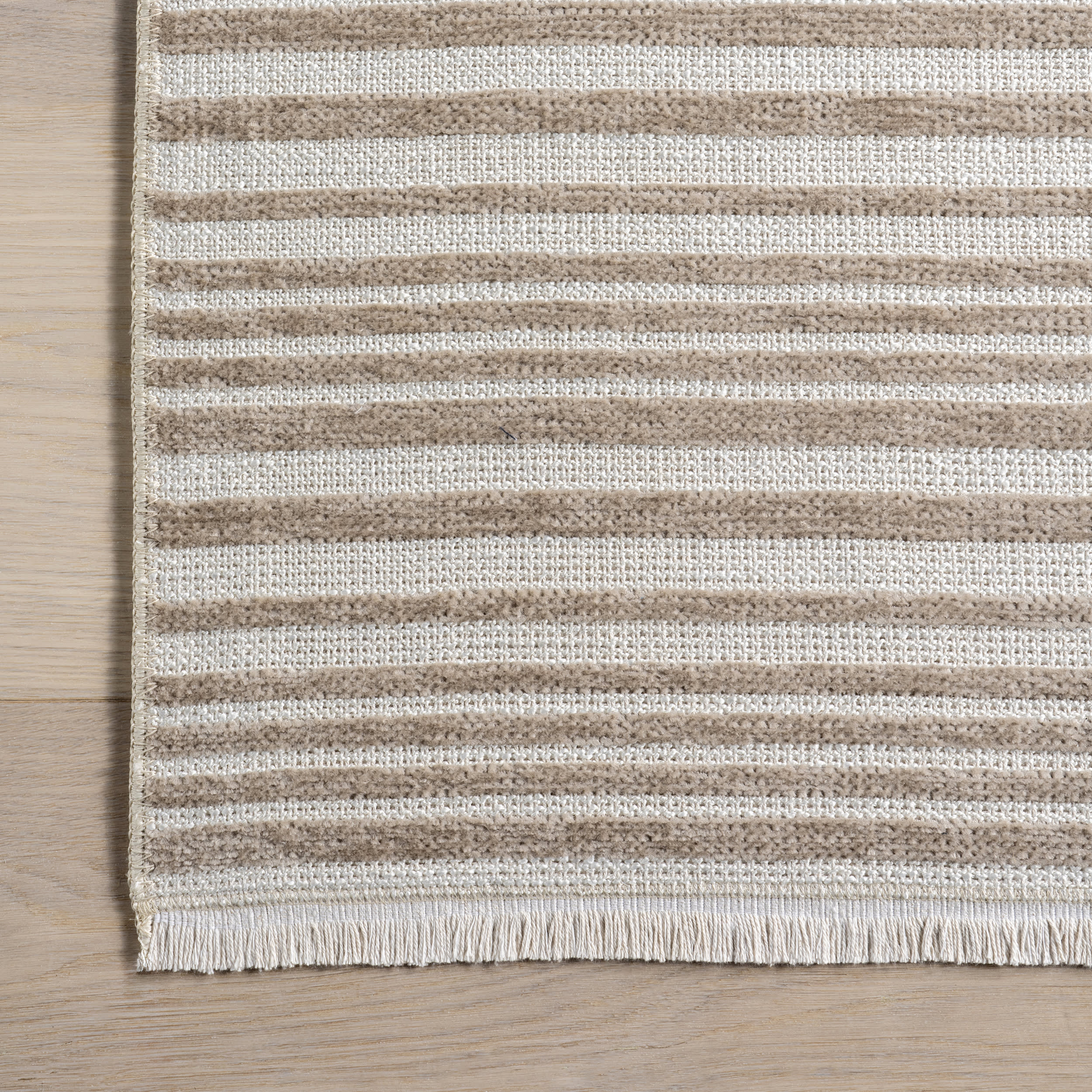 Melany Striped Reversible Washable Rug | Taupe - Image 4