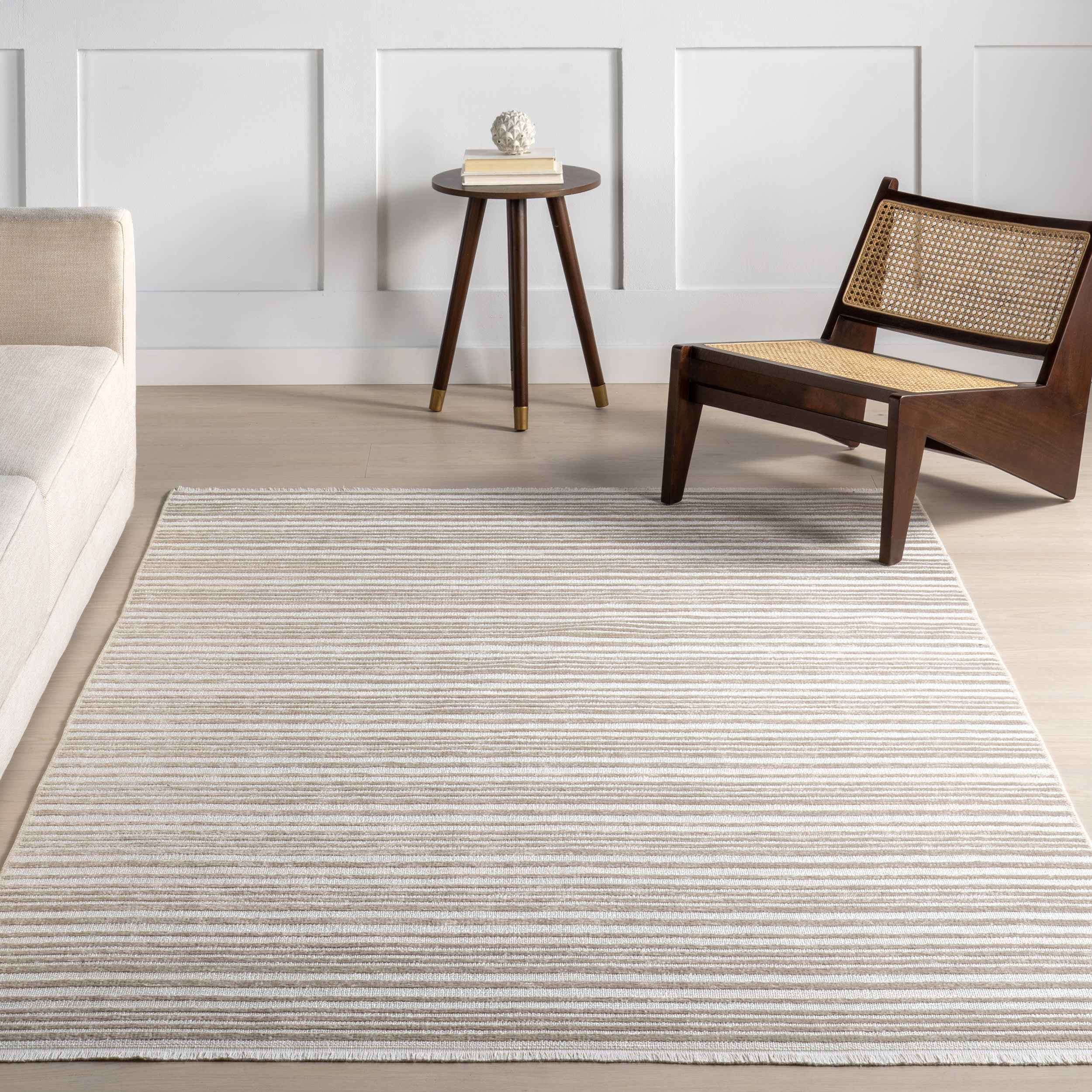 Melany Striped Reversible Washable Rug | Taupe - Image 6