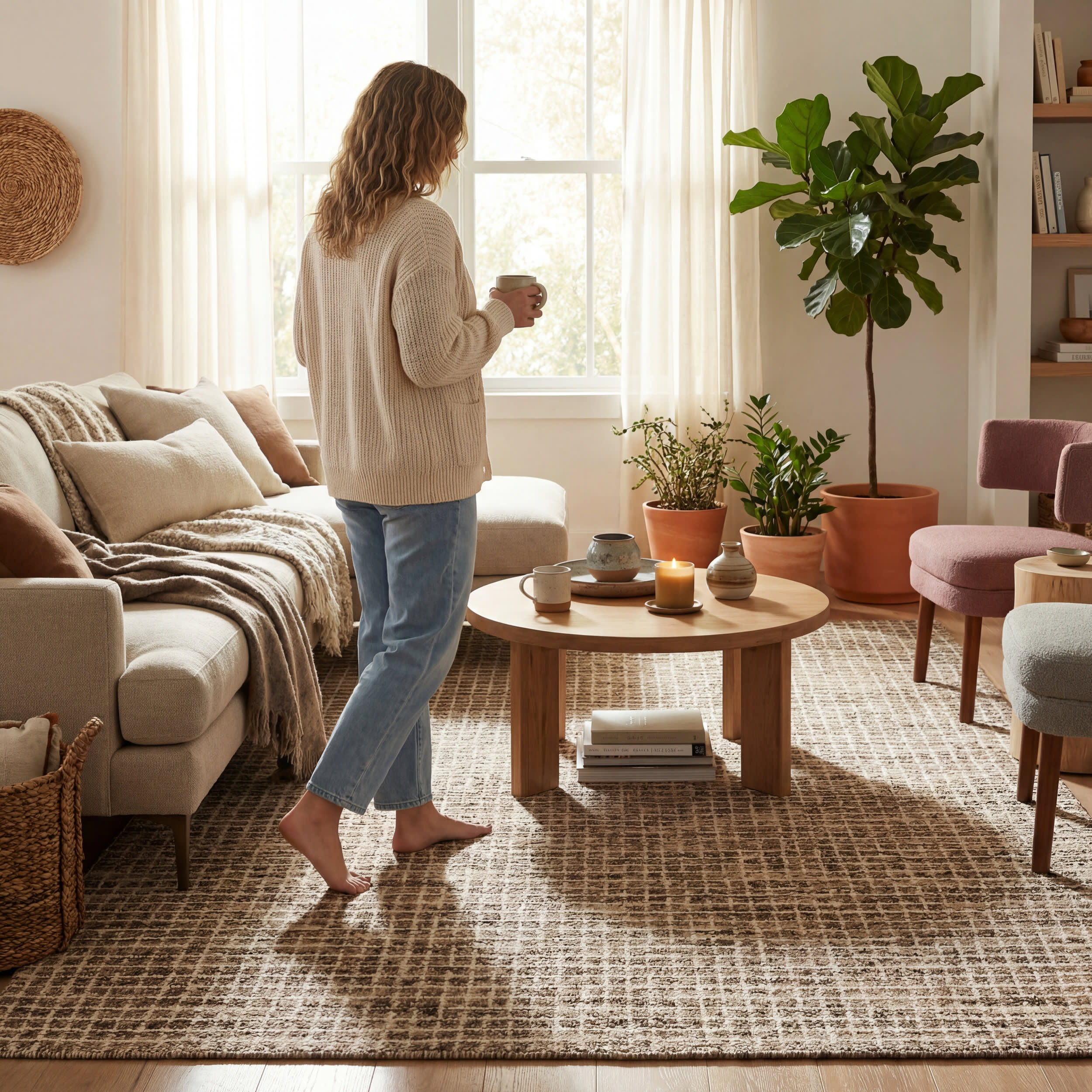 Melrose Checked Rug | Brown - Image 9