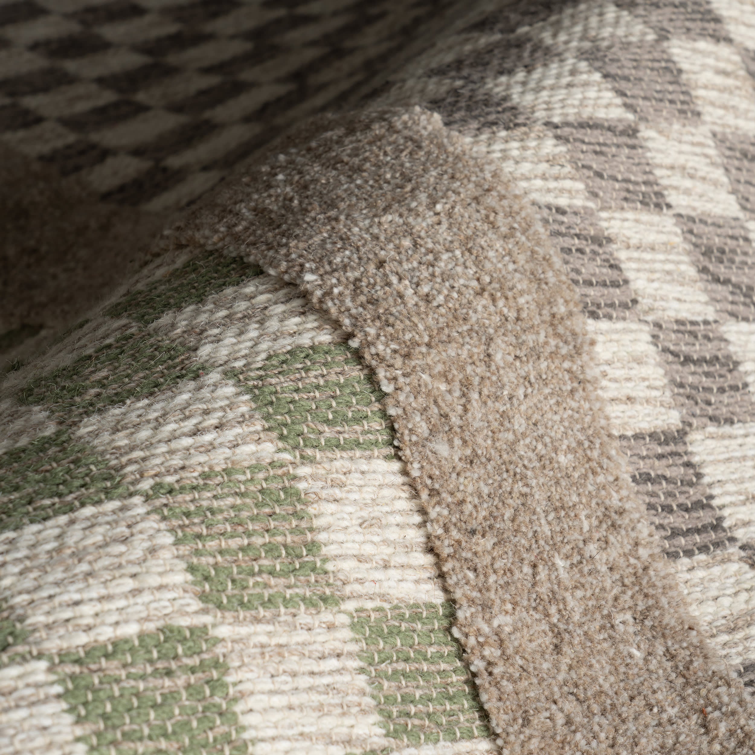 Memphis Modern Checkered Hand Woven Rug | Green/Grey - Image 3