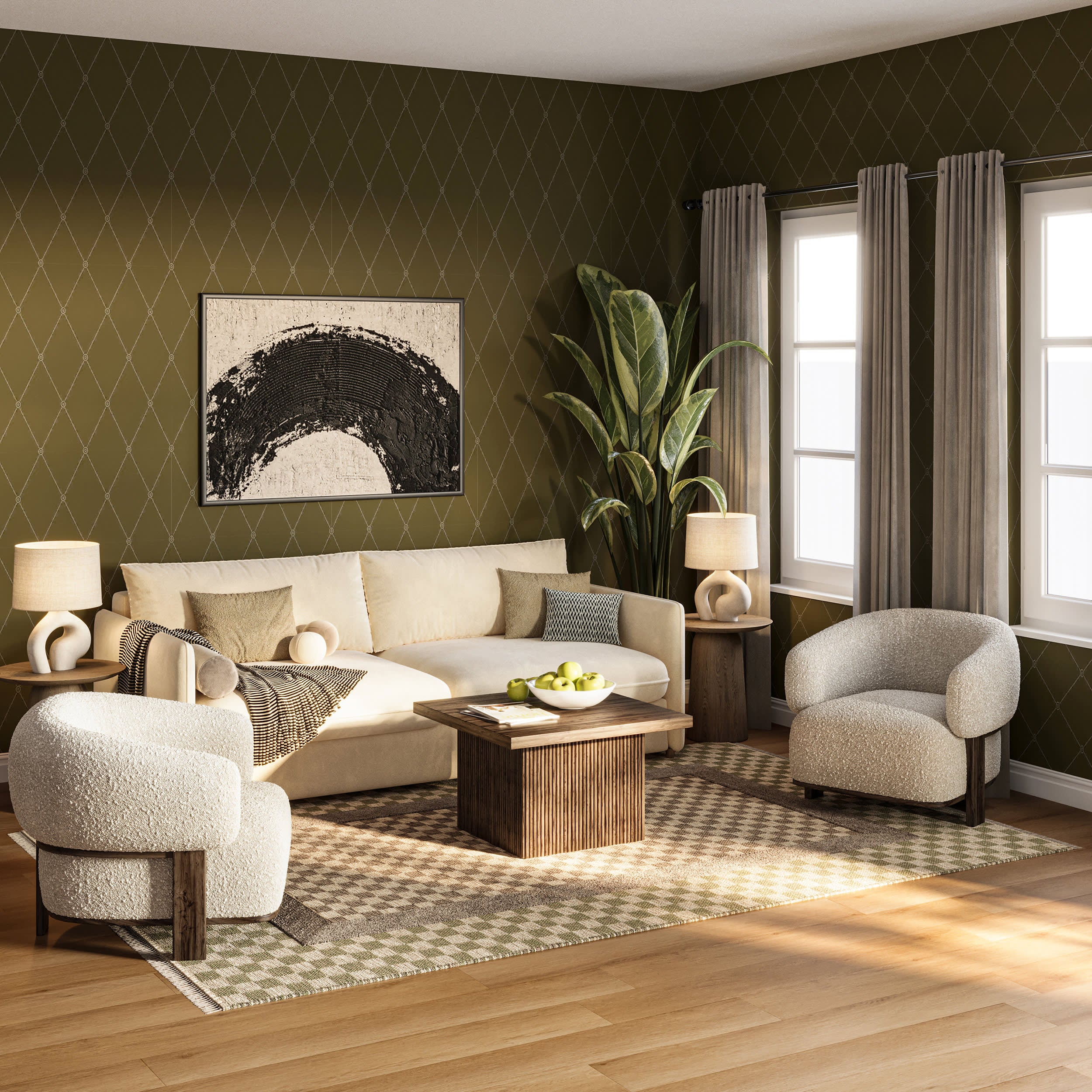 Memphis Modern Checkered Hand Woven Rug | Green/Grey - Image 7