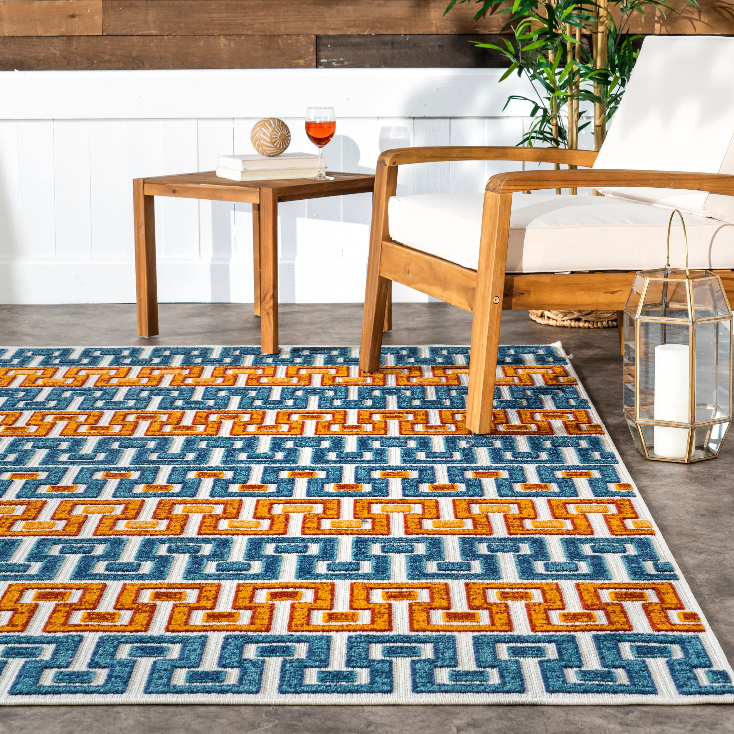Mercer Banded Indoor/Outdoor Rug | Blue Multicolor - Image 4
