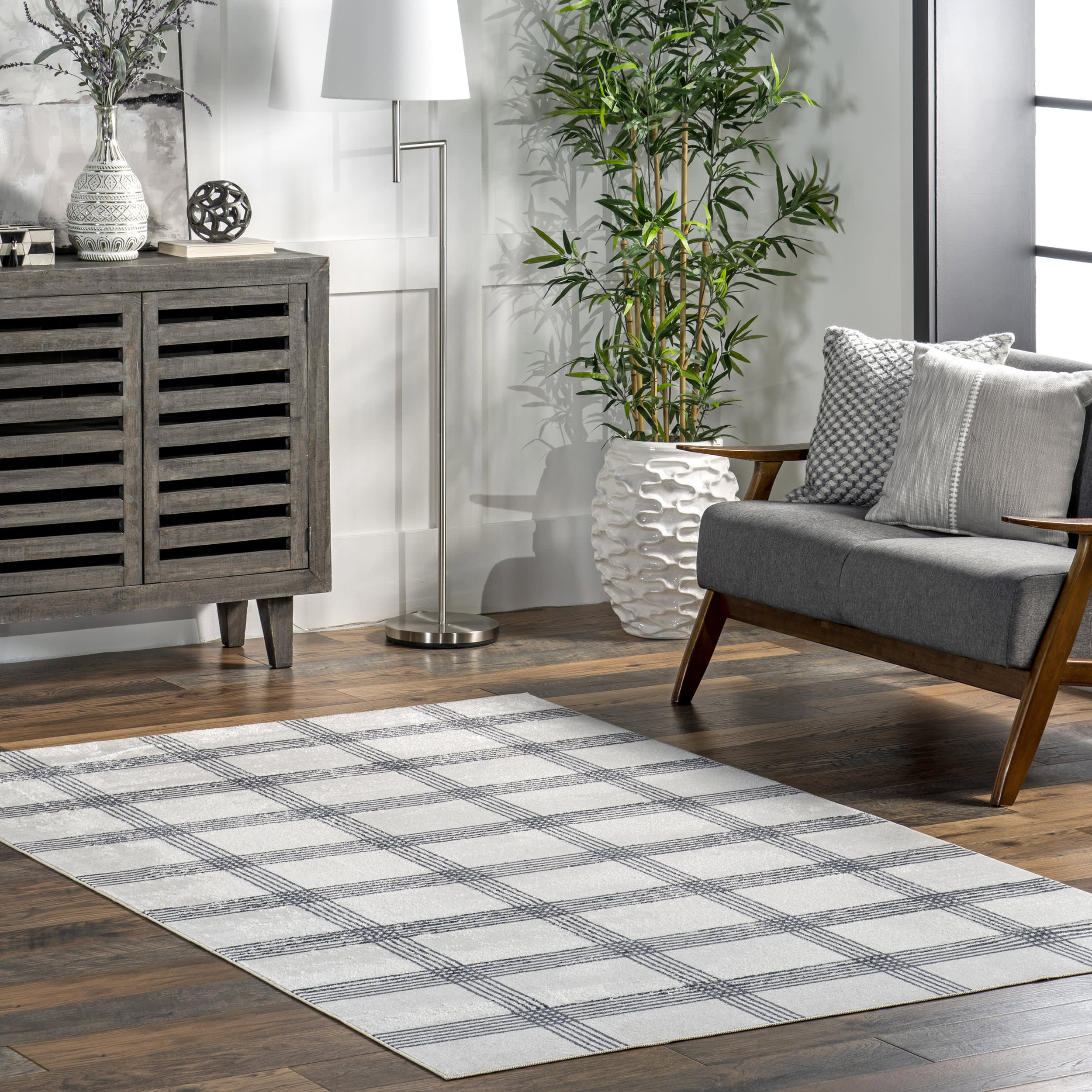 Meryl Washable Plaid Rug | Light Grey - Image 2