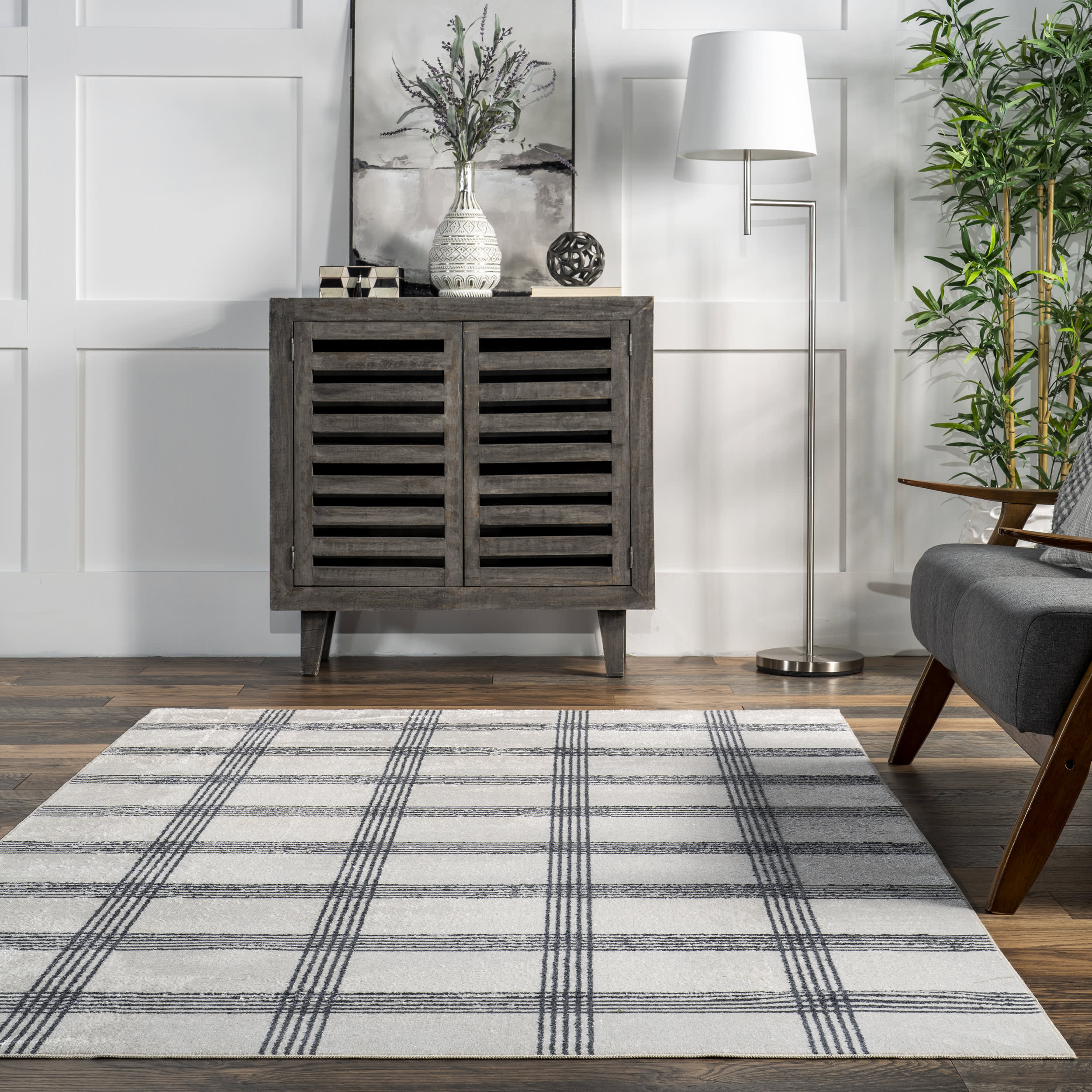 Meryl Washable Plaid Rug | Light Grey - Image 4