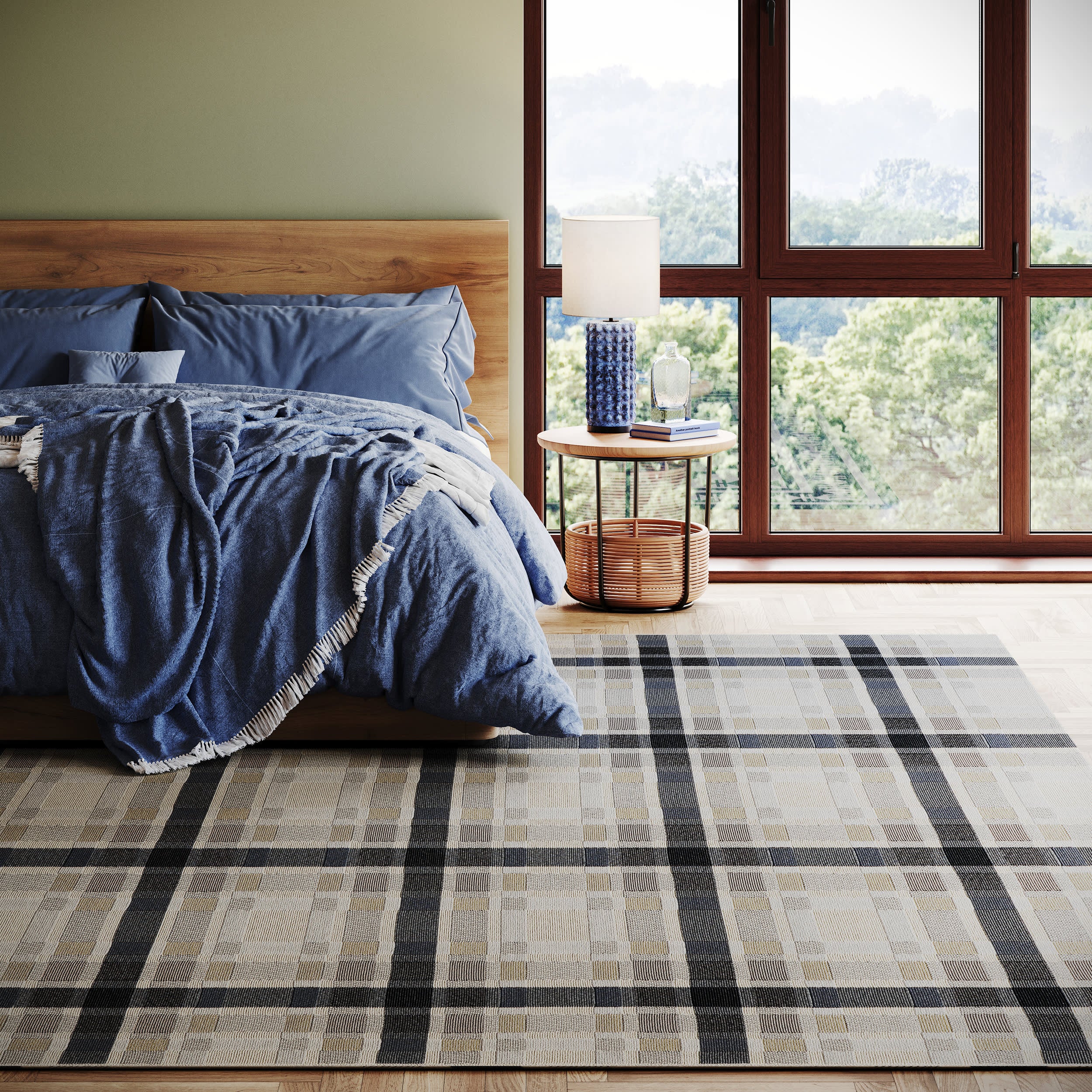 Mesael Modern Plaid Indoor/Outdoor Rug | Blue - Image 2