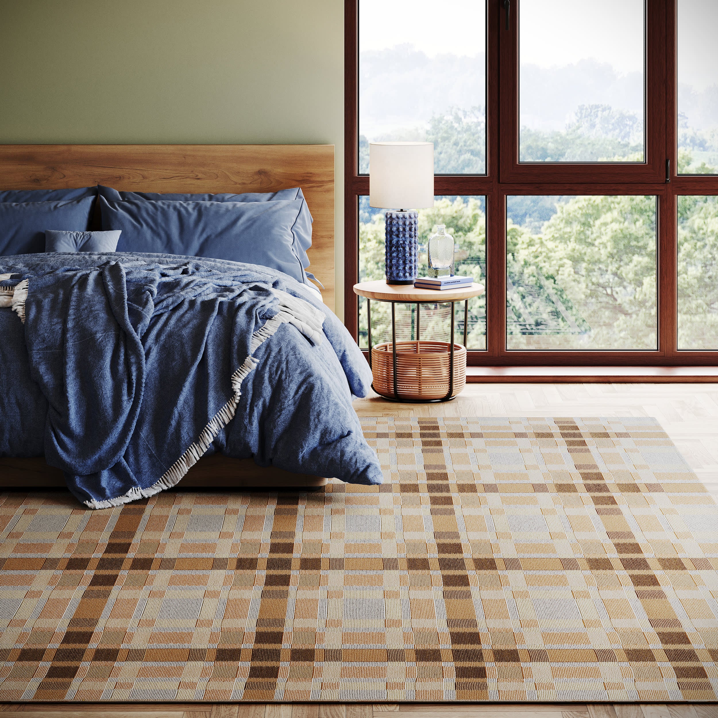 Mesael Modern Plaid Indoor/Outdoor Rug | Tan - Image 2