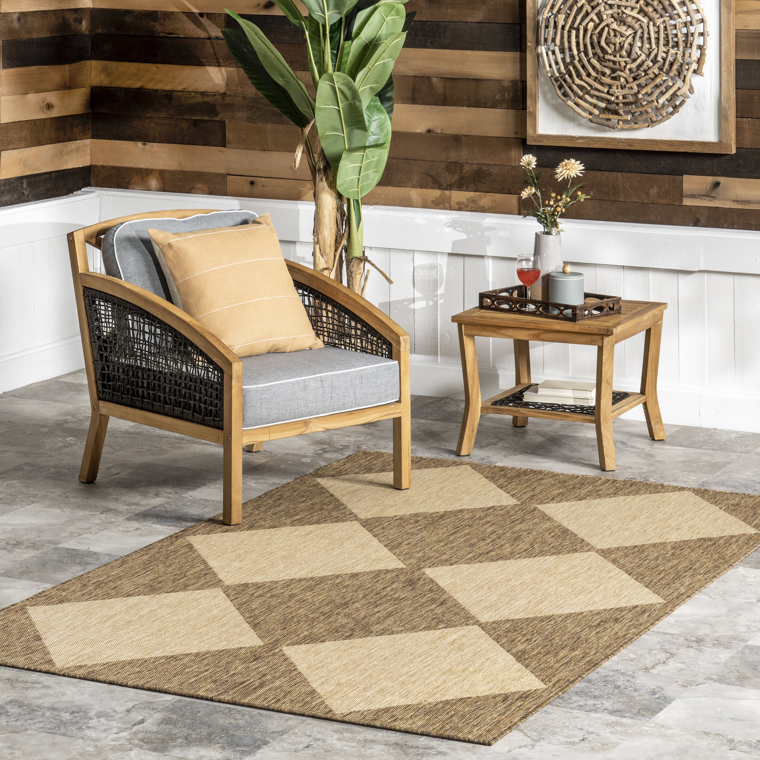 Meyari Indoor/Outdoor Checkered Rug | Brown - Image 2