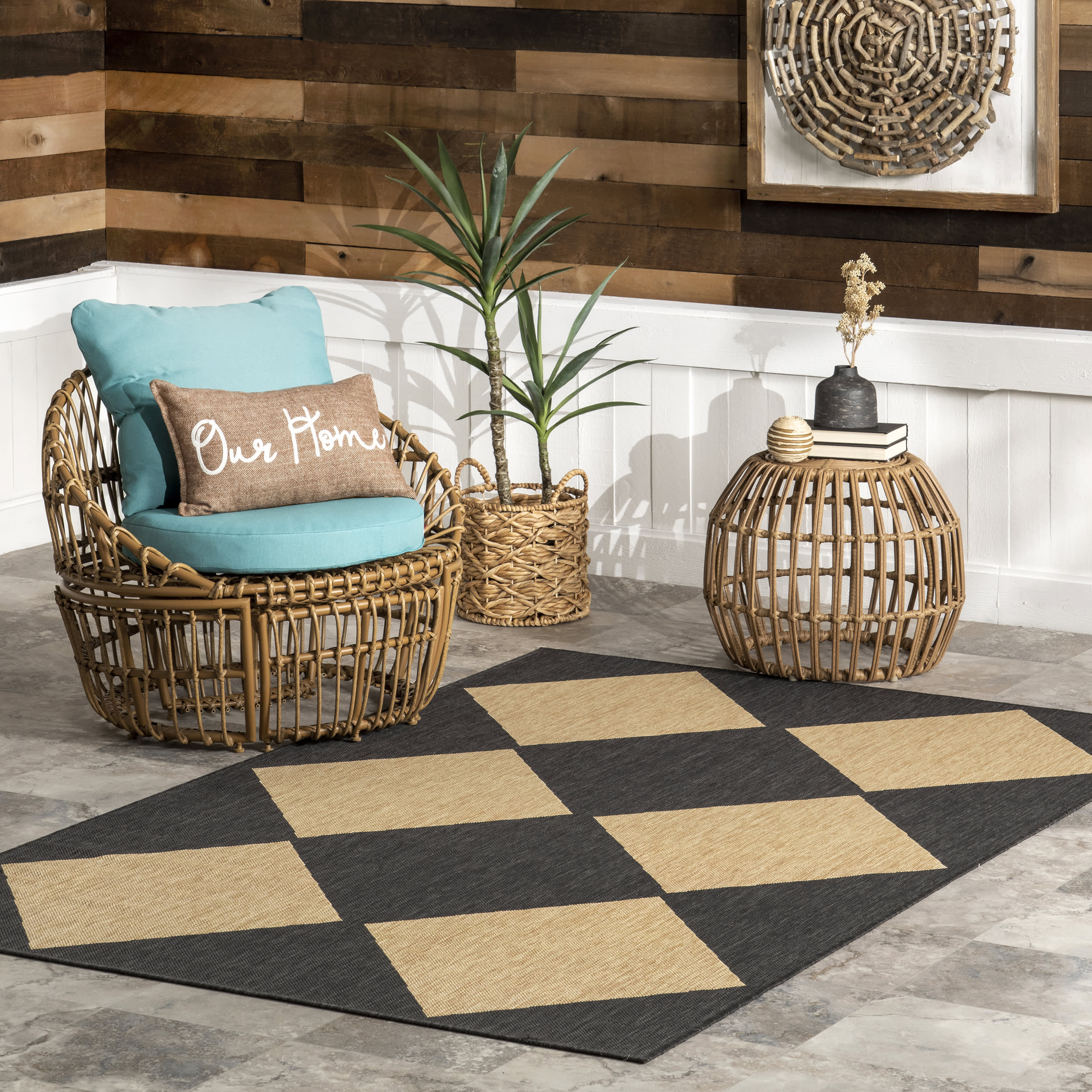 Meyari Indoor/Outdoor Checkered Rug | Dark Grey - Image 2