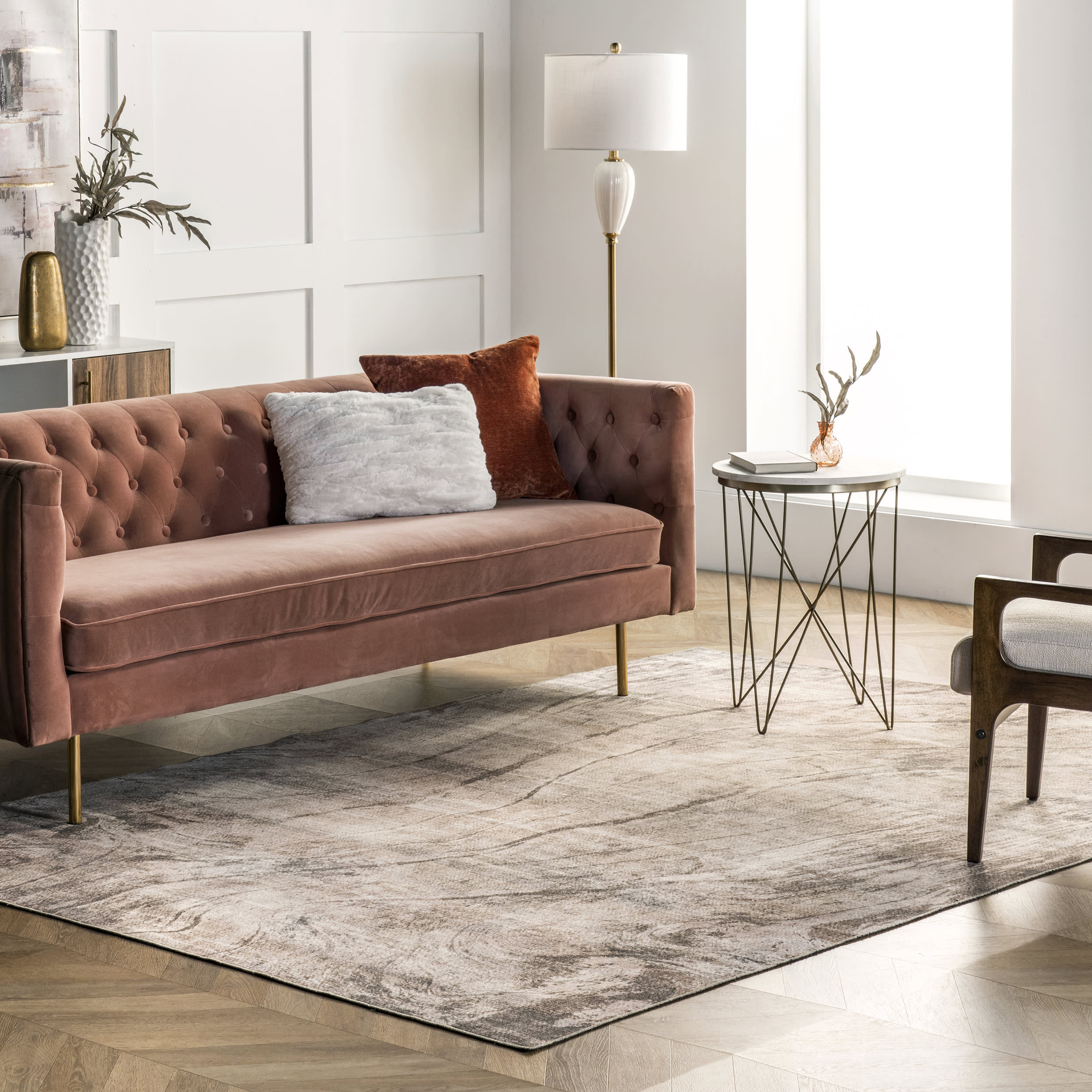 Mia Washable Faded Marble Rug | Beige - Image 2