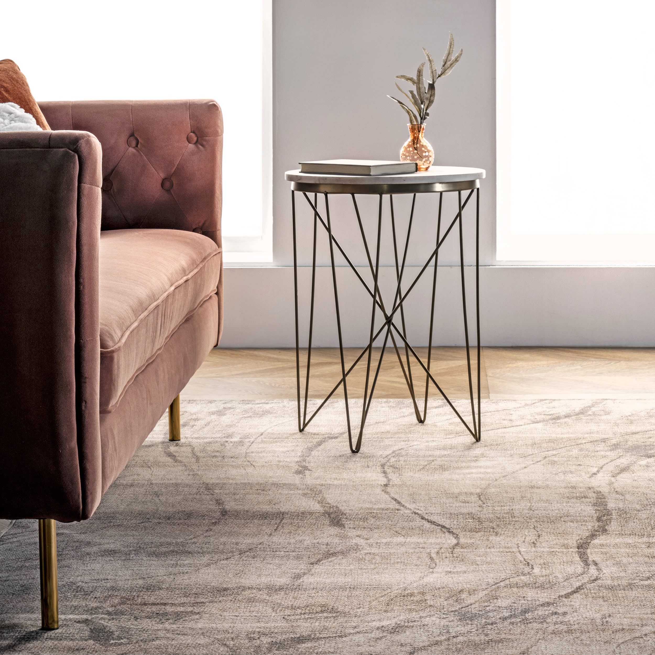 Mia Washable Faded Marble Rug | Beige - Image 4