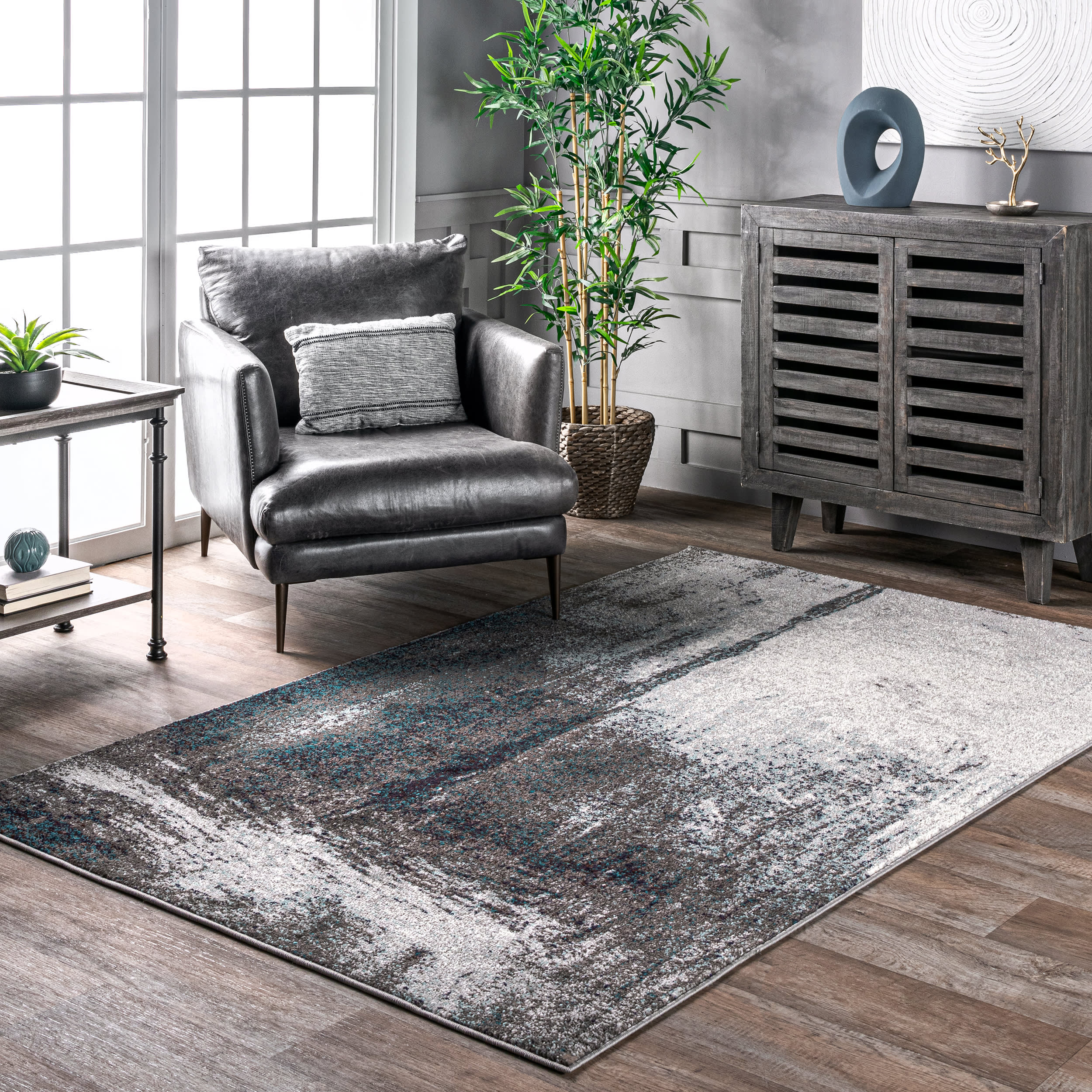 Midnight Fog Abstract Rug | Grey - Image 2