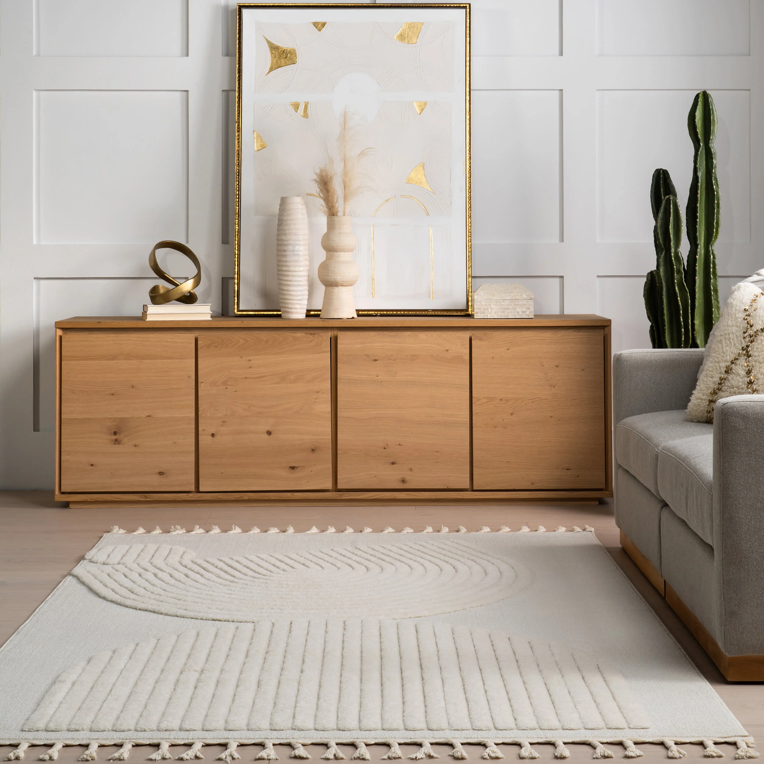 Mika Geometric Arc Tasseled Rug | Off White - Image 4