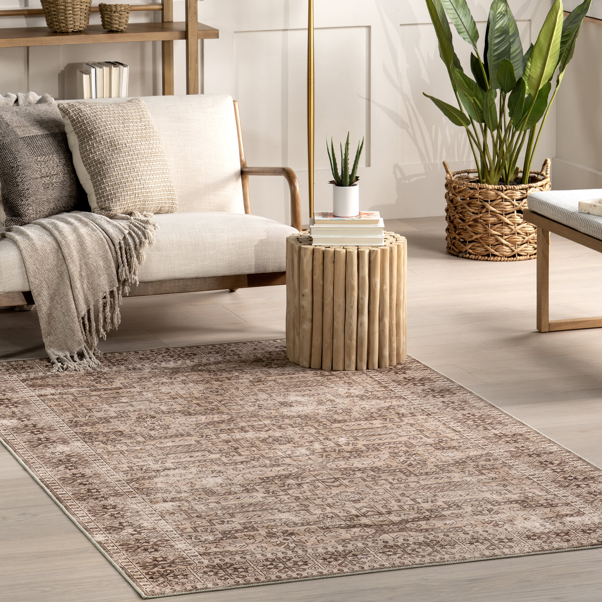 Milani Botanical Spill Proof Washable Rug | Beige - Image 2