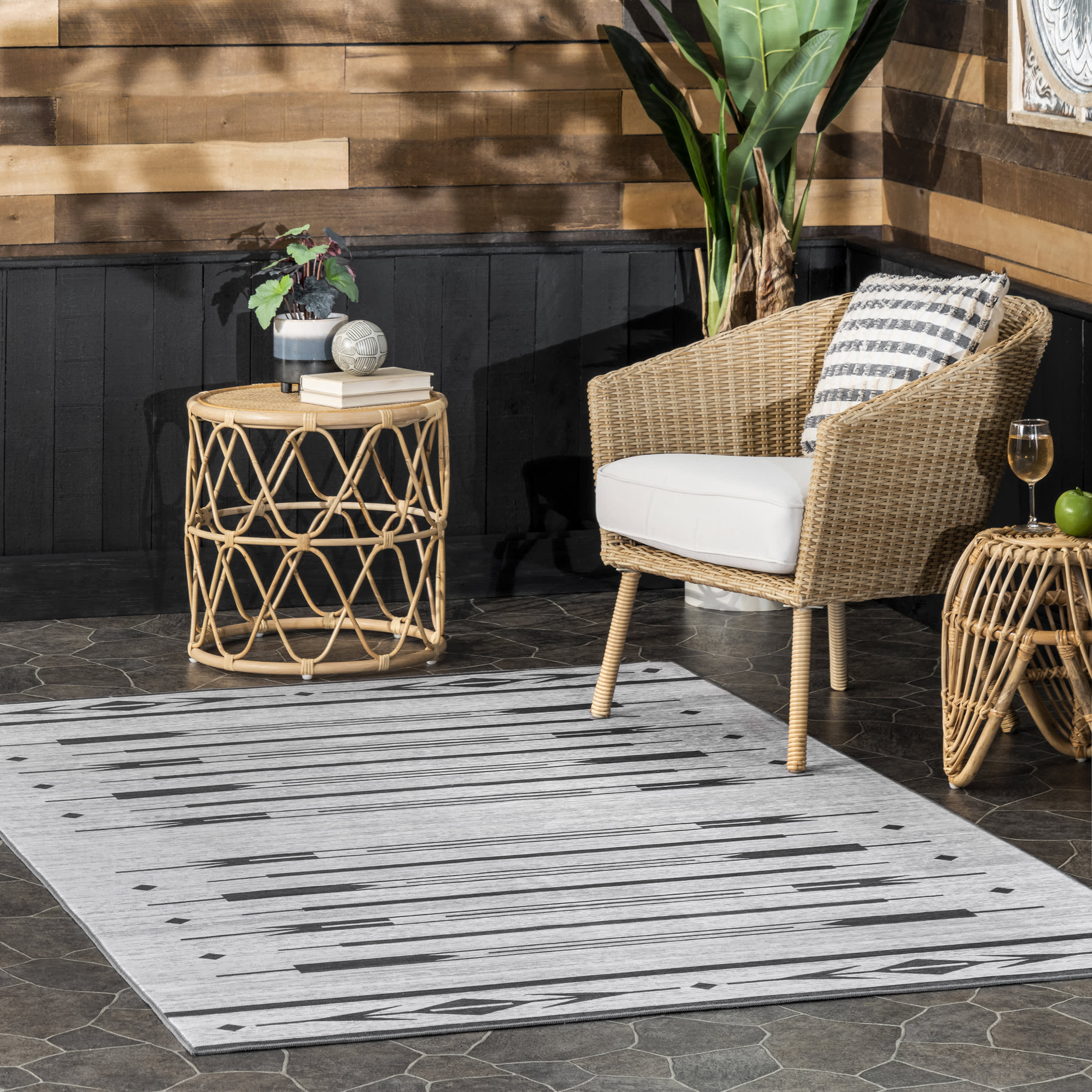 Milania Bars Washable Indoor/Outdoor Rug | Light Grey - Image 2