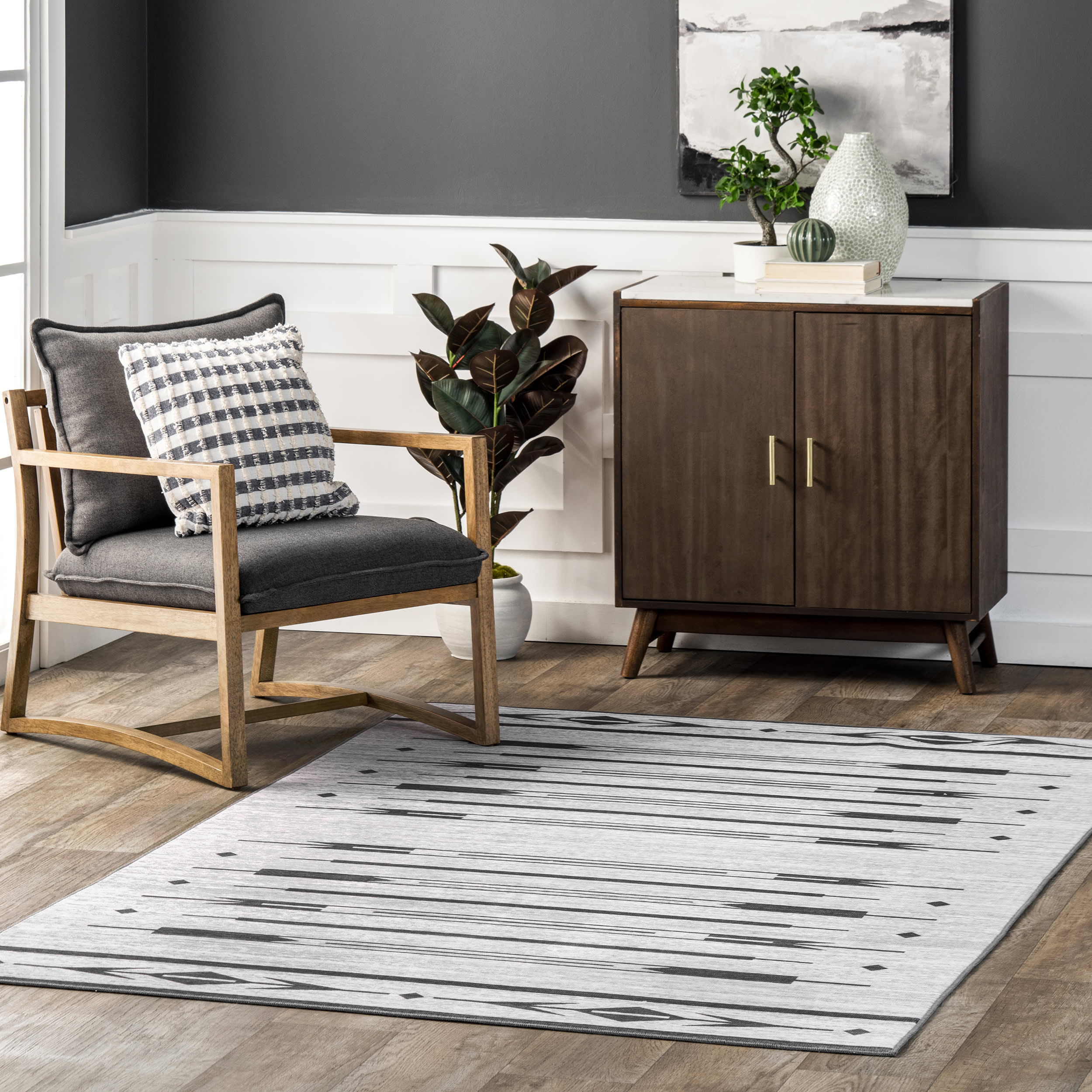 Milania Bars Washable Indoor/Outdoor Rug | Light Grey - Image 4