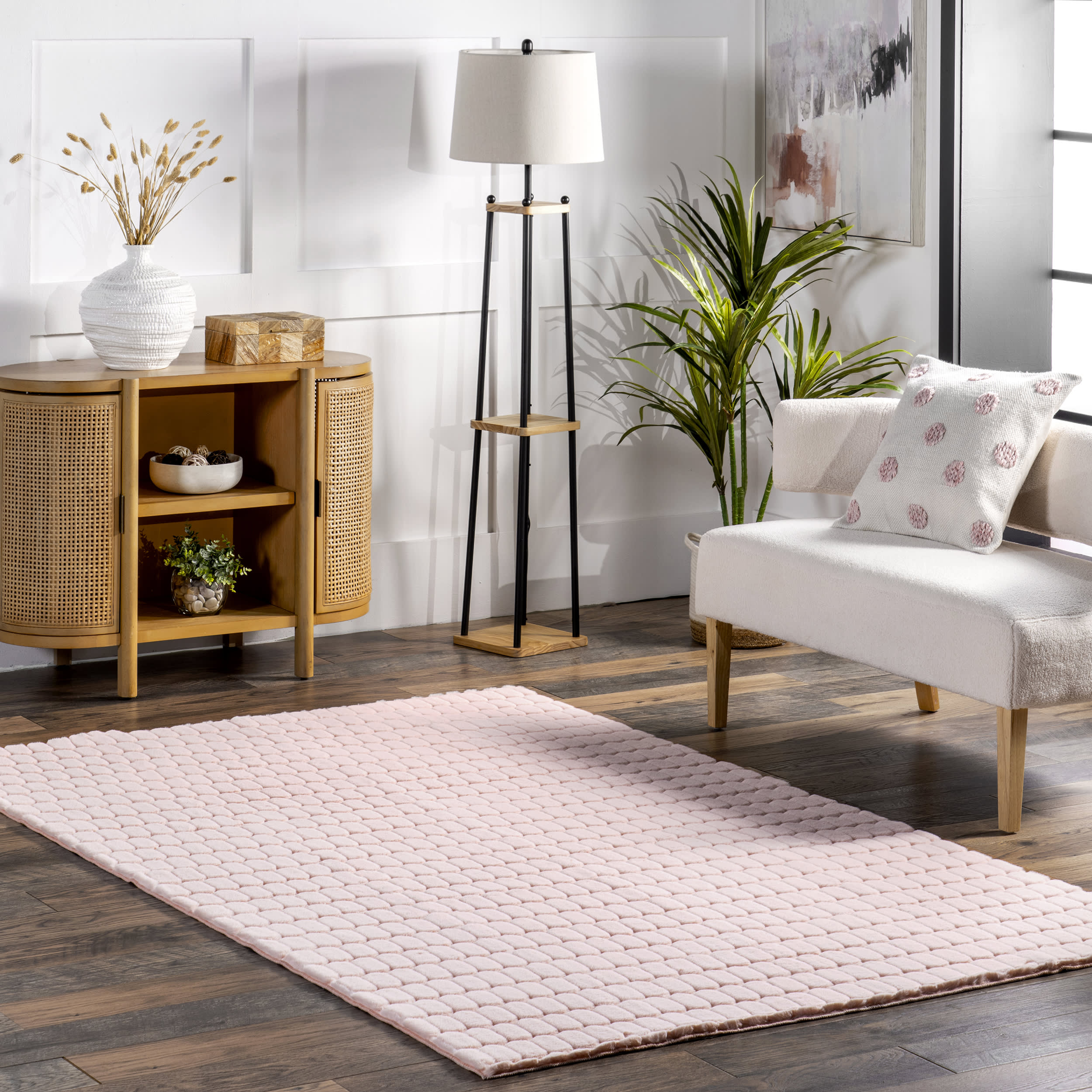 Milazia Honeycomb Plush Cloud Washable Rug | Blush - Image 2