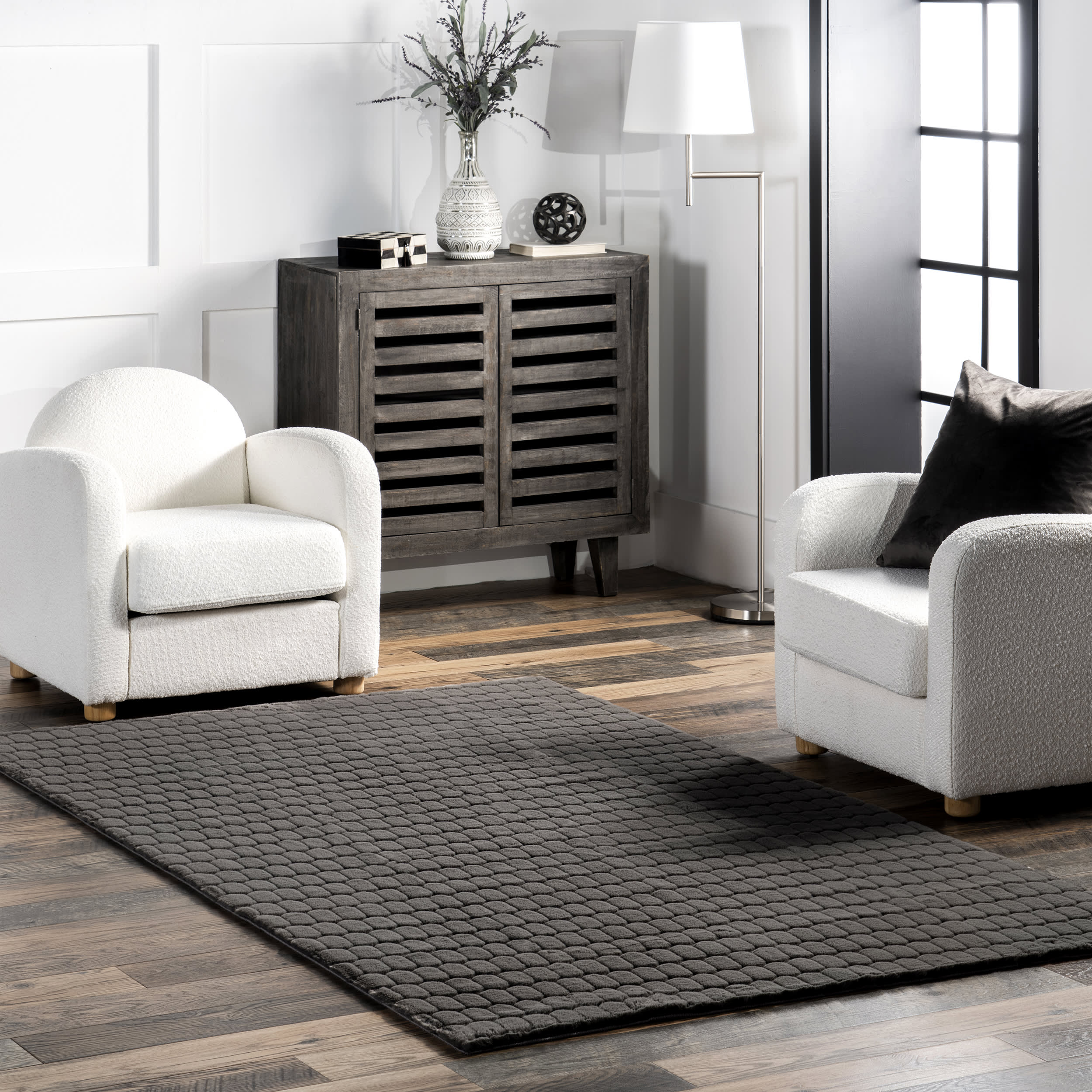 Milazia Honeycomb Plush Cloud Washable Rug | Charcoal - Image 2