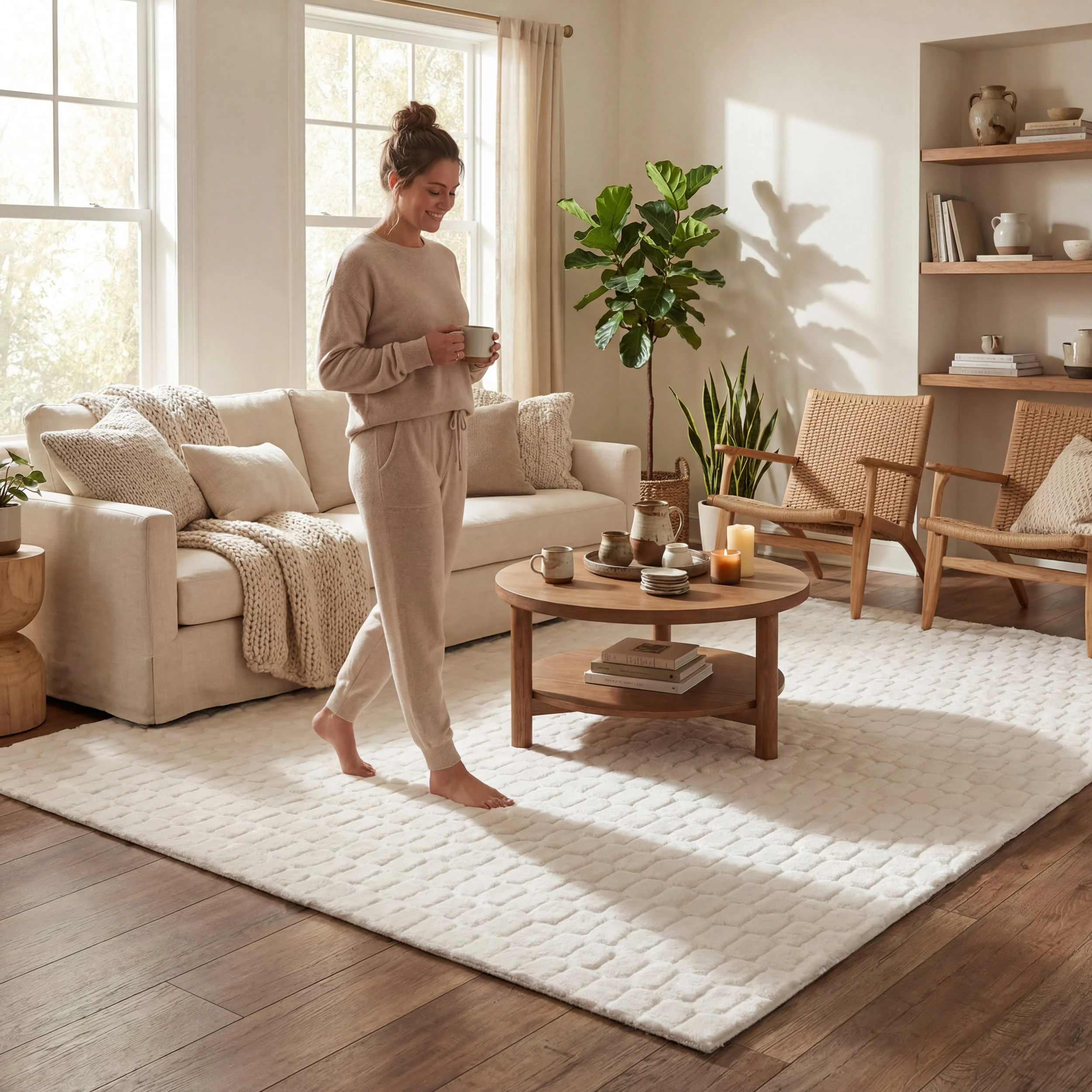 Milazia Honeycomb Plush Cloud Washable Rug | White - Image 7