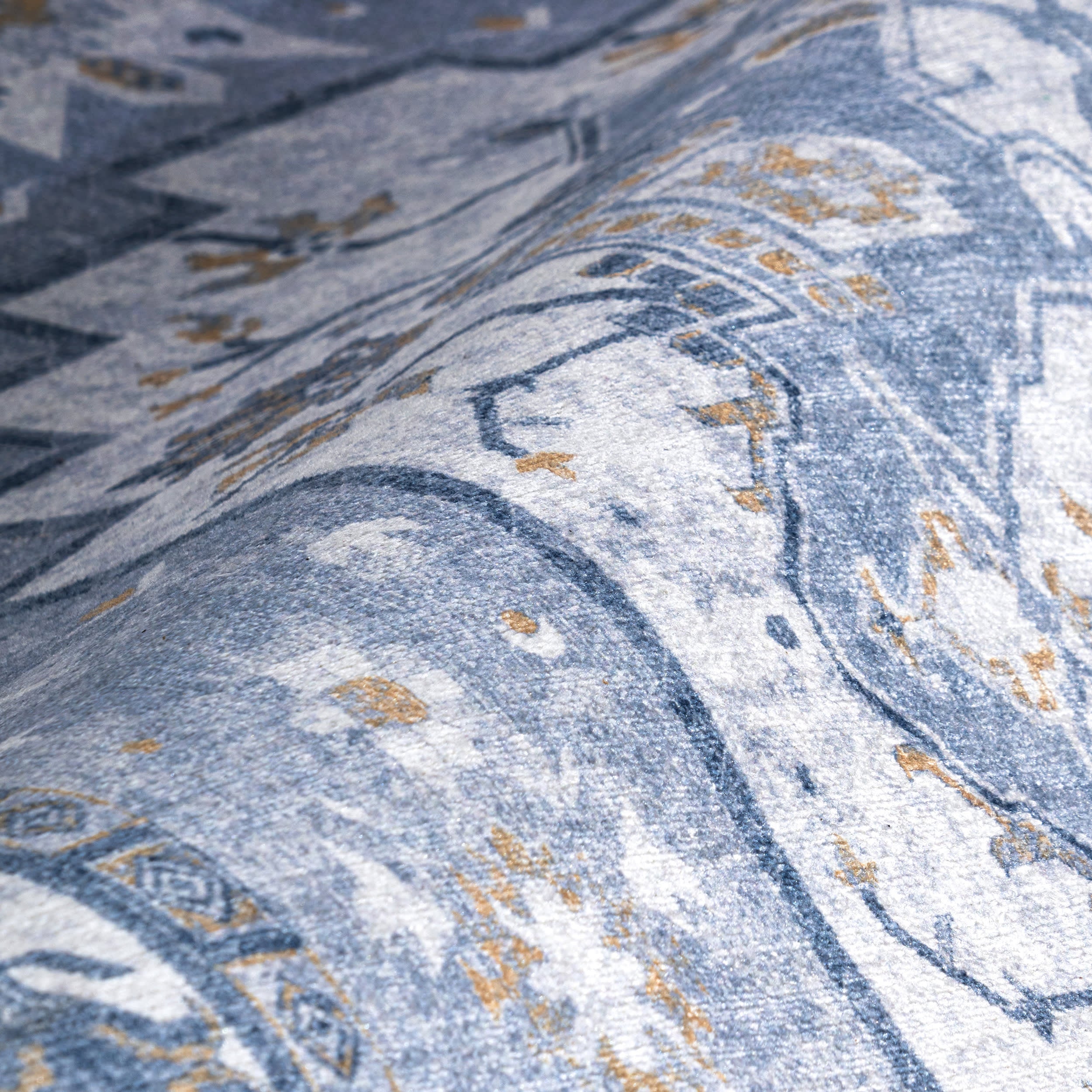 Mildred Fringed Vintage Medallion Washable Rug | Light Blue - Image 3