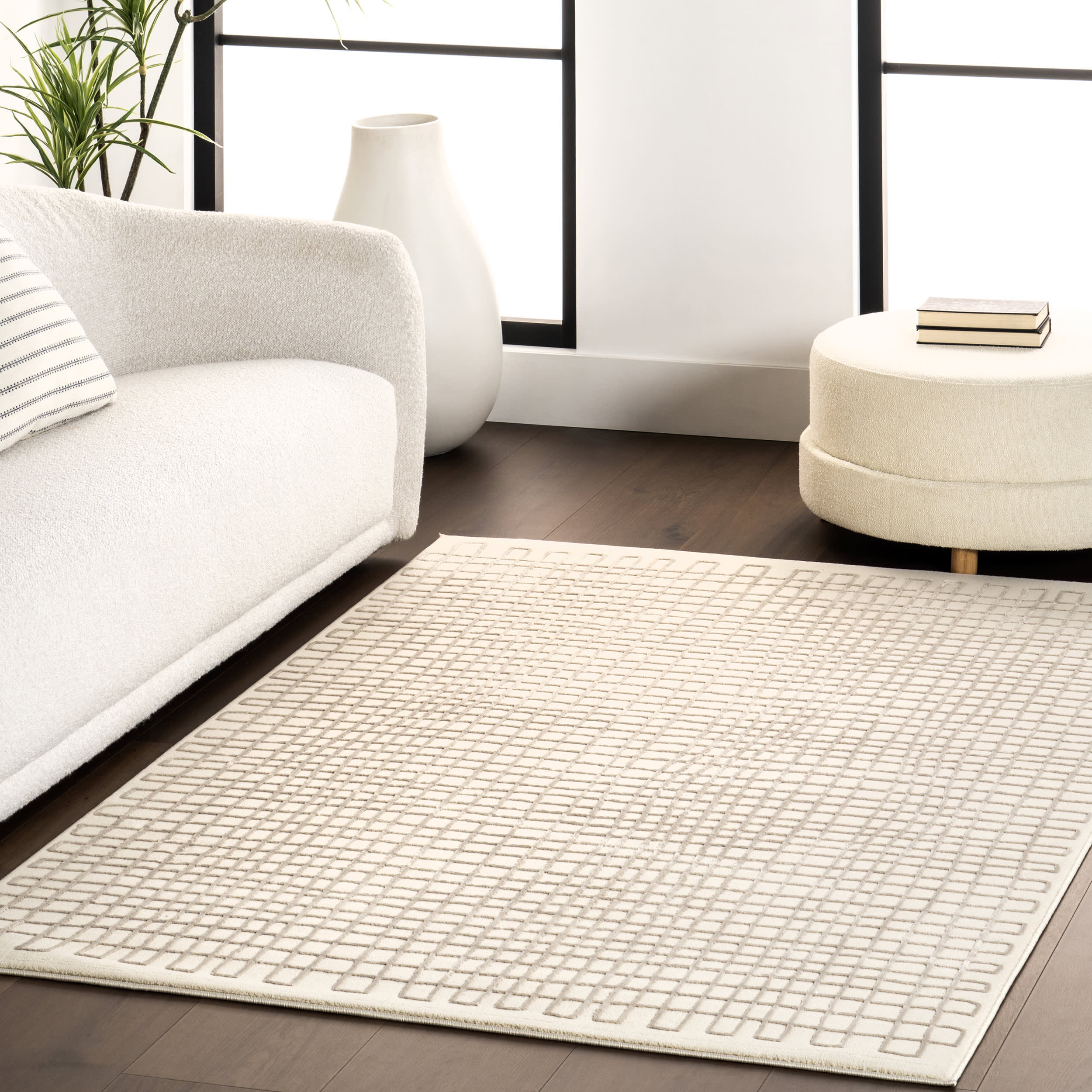 Millburn Plush Textured Washable Rug | Cream/Grey - Image 8