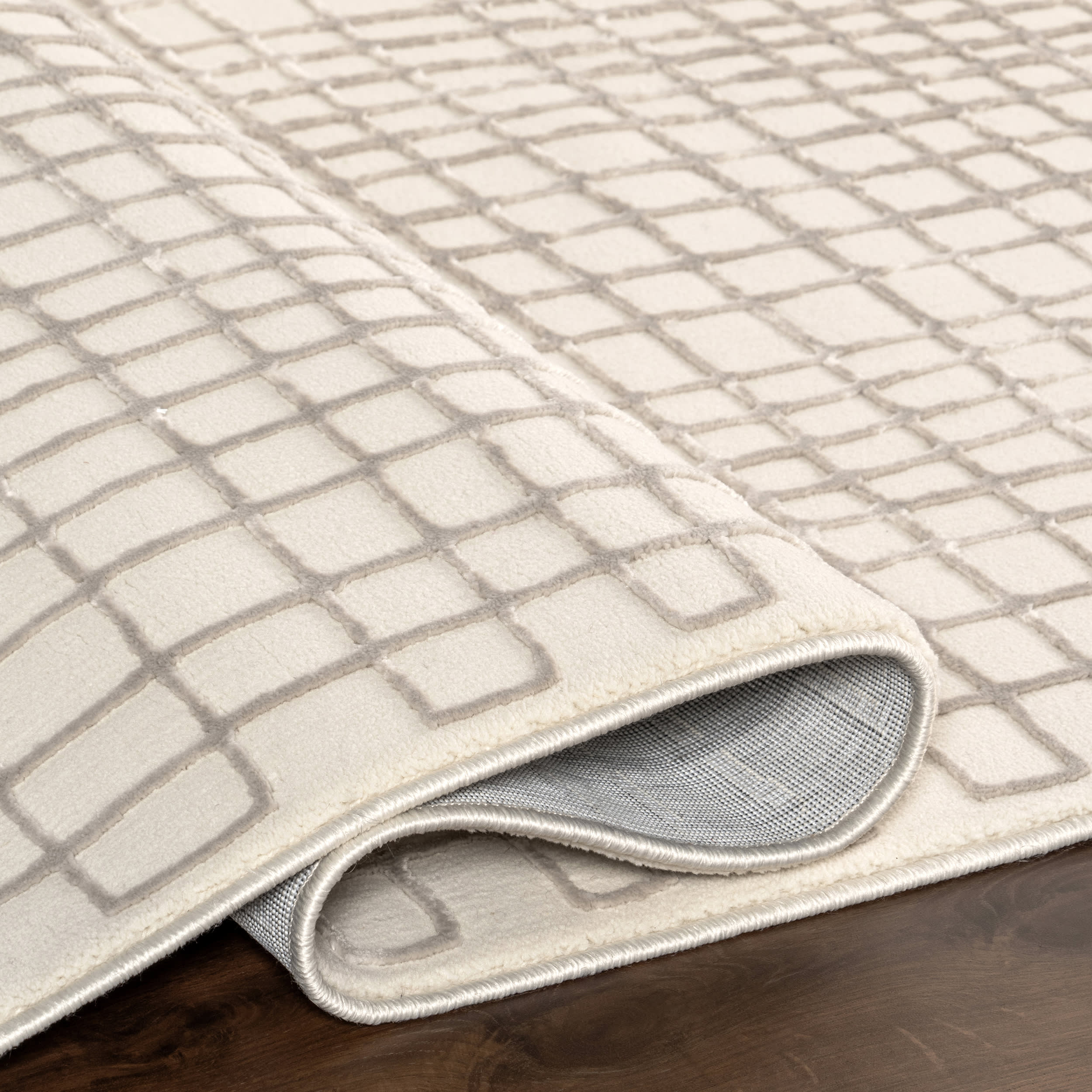 Millburn Plush Textured Washable Rug | Cream/Grey - Image 9