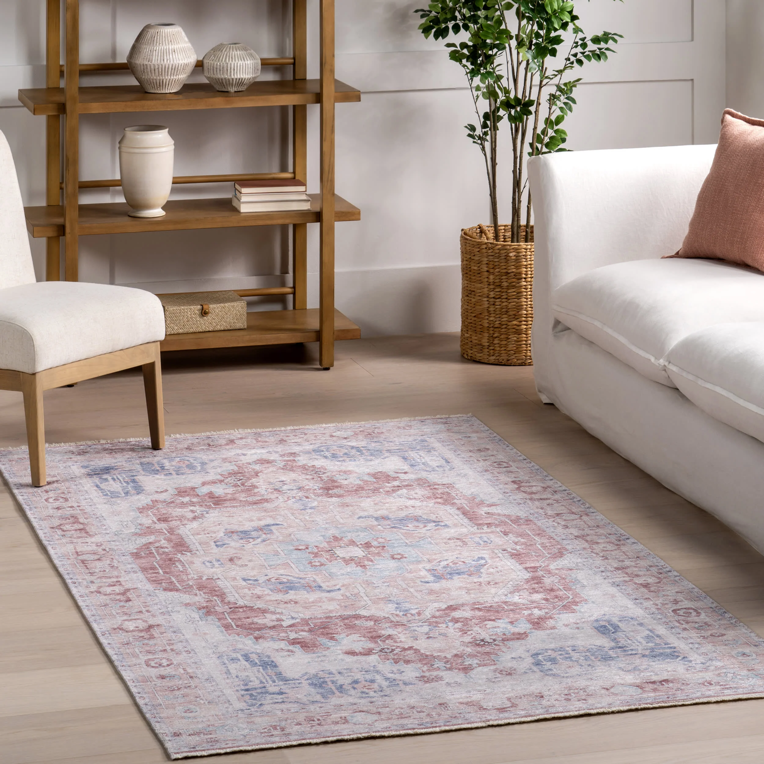 Minnie Fringed Vintage Medallion Washable Rug | Rust - Image 2