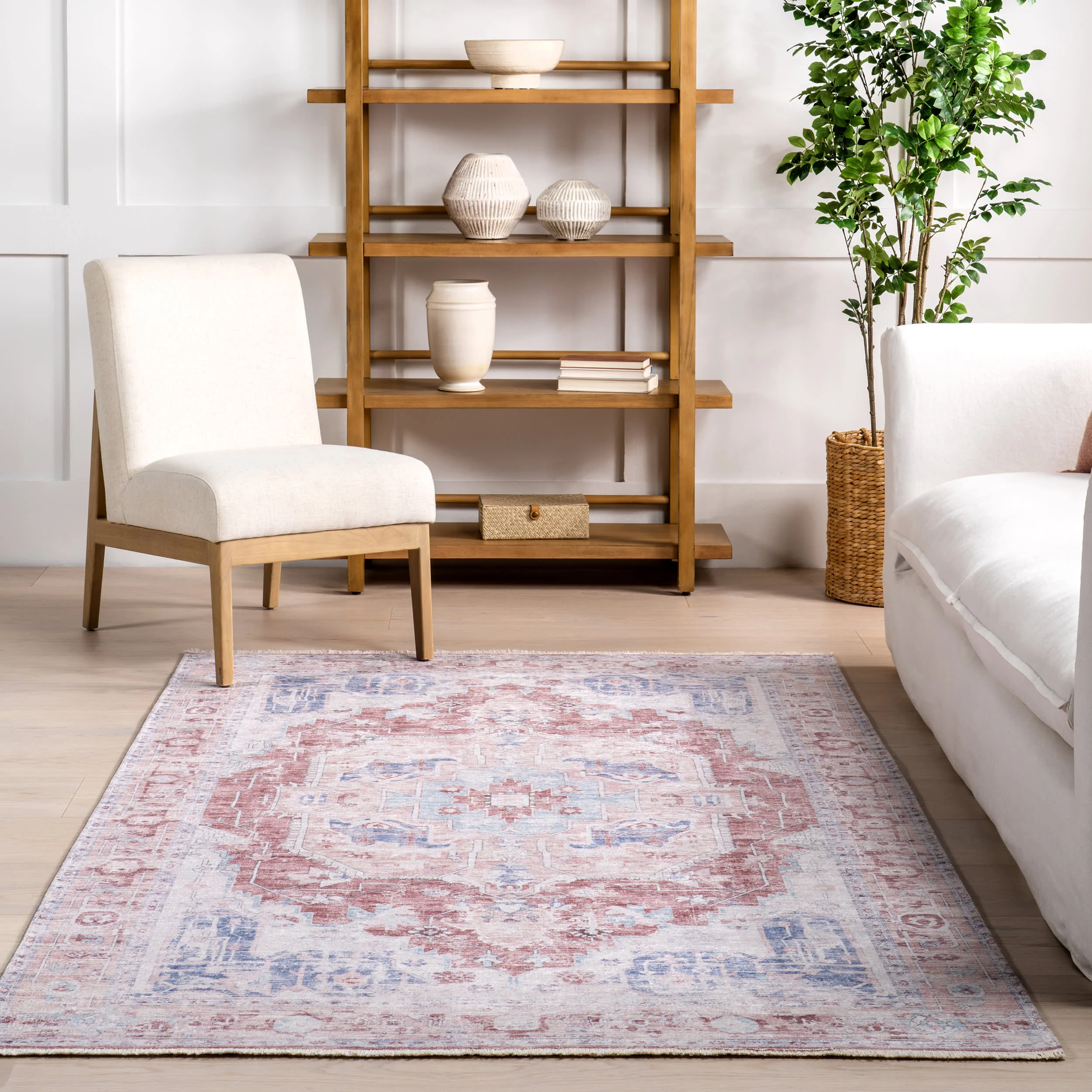 Minnie Fringed Vintage Medallion Washable Rug | Rust - Image 4