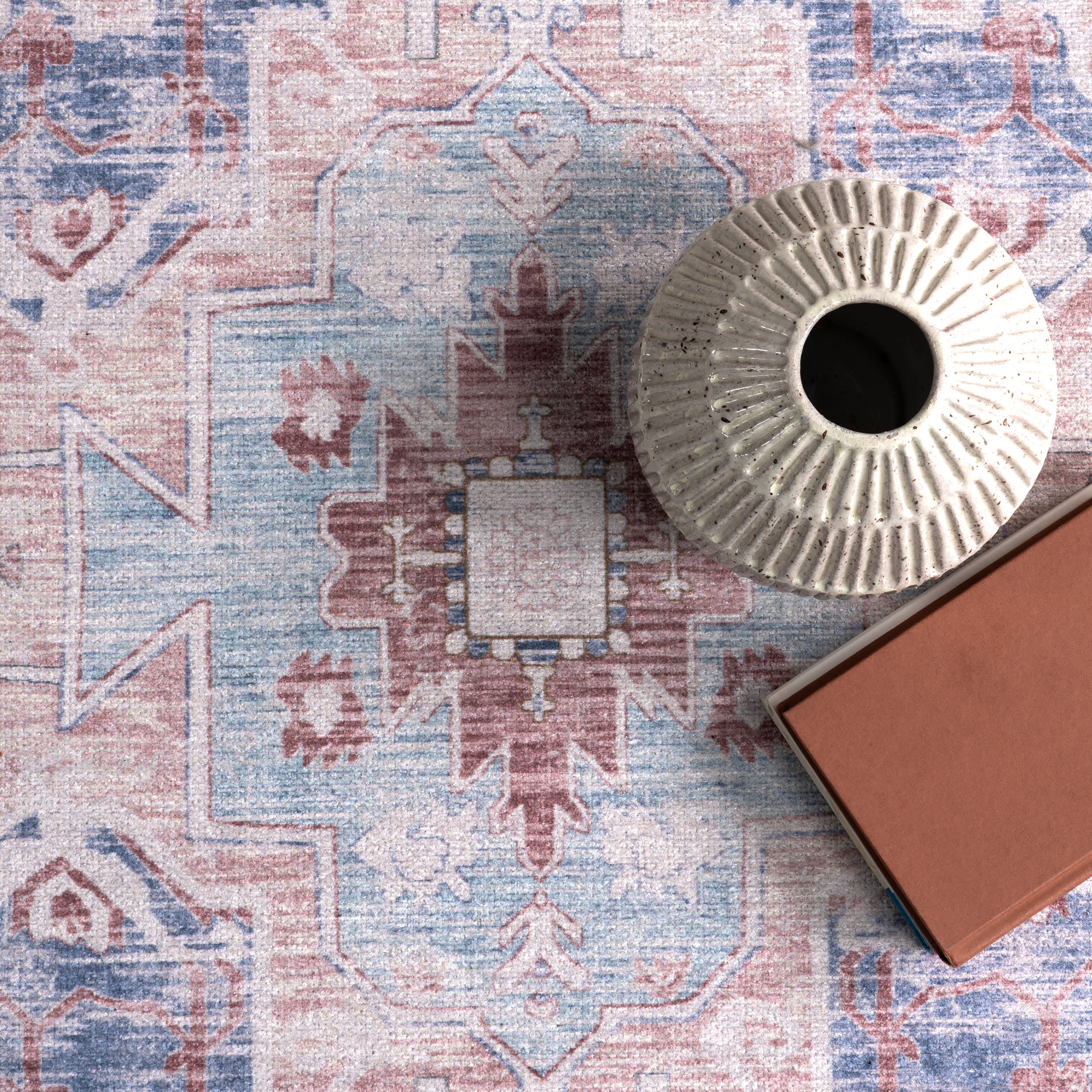 Minnie Fringed Vintage Medallion Washable Rug | Rust - Image 7