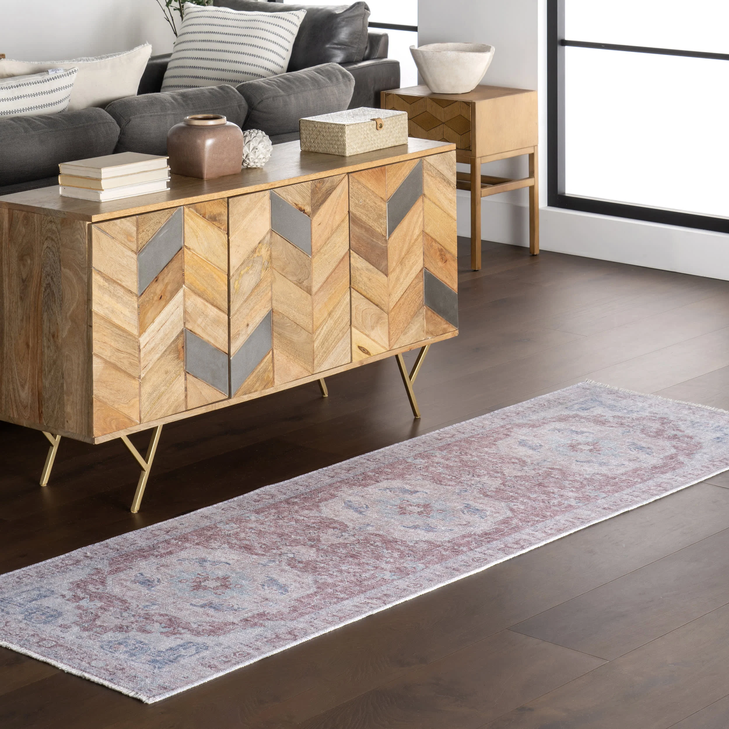 Minnie Fringed Vintage Medallion Washable Rug | Rust - Image 2
