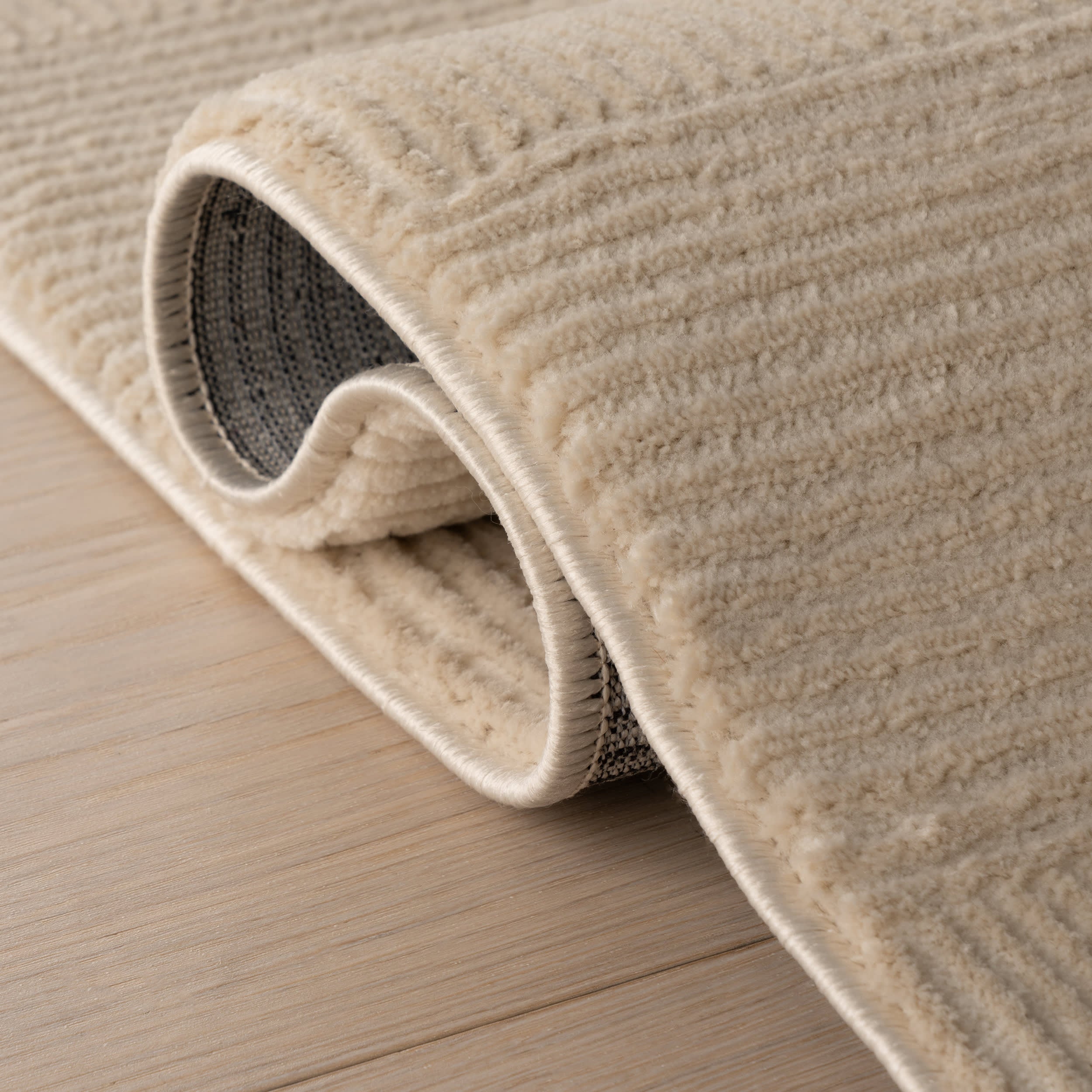 Minra Ribbed Checkered Plush Textured Washable Rug | Cream - Image 10