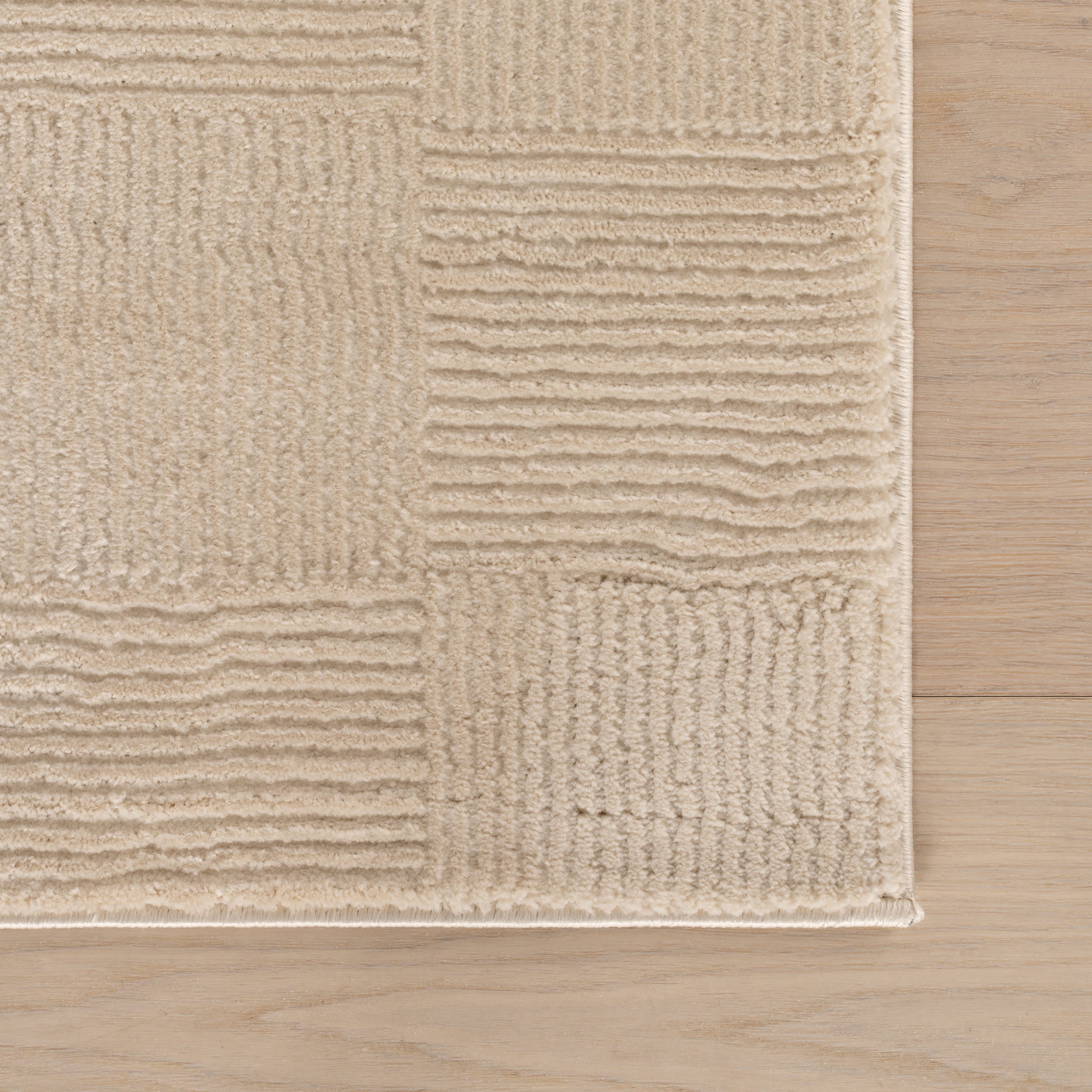 Minra Ribbed Checkered Plush Textured Washable Rug | Cream - Image 4