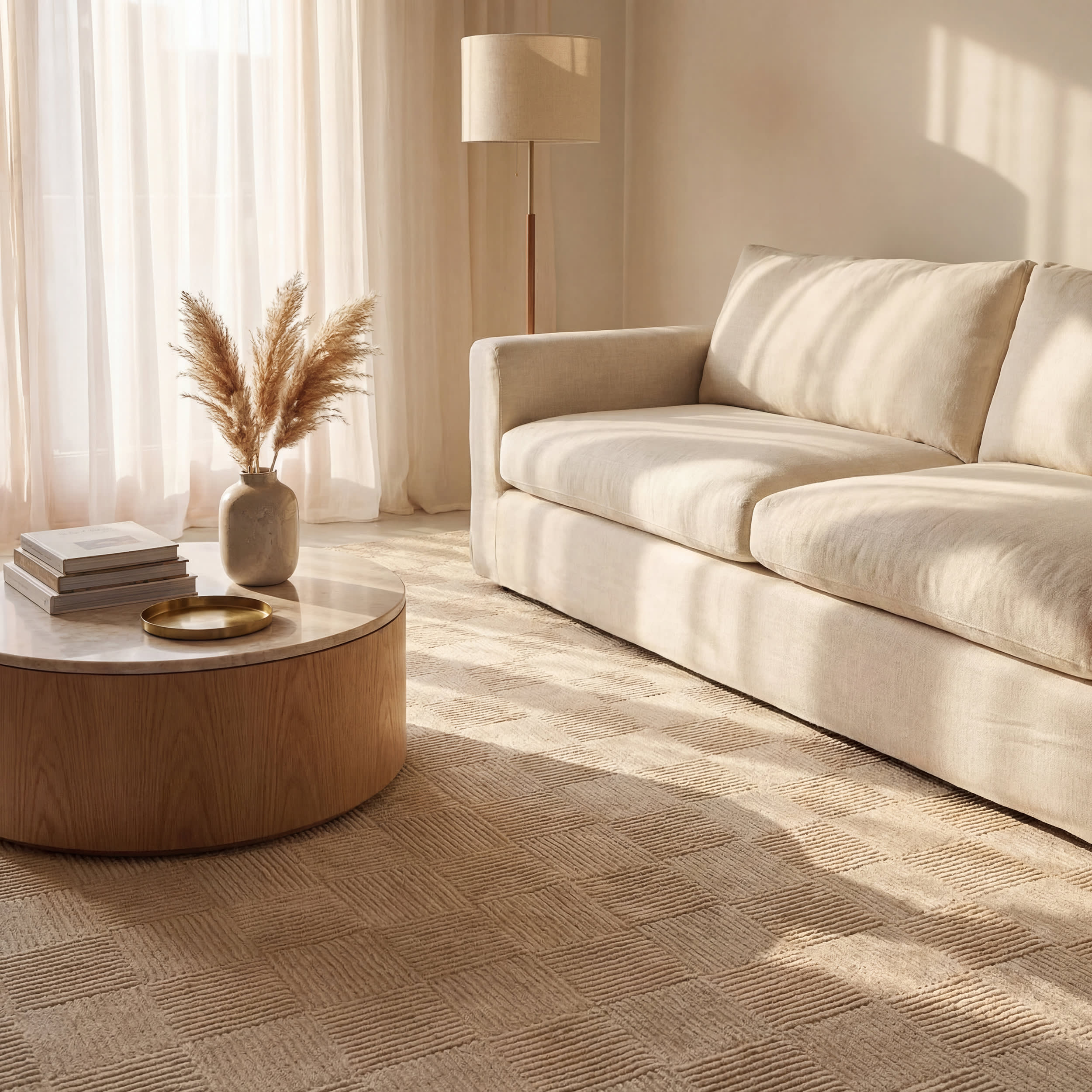 Minra Ribbed Checkered Plush Textured Washable Rug | Cream - Image 5