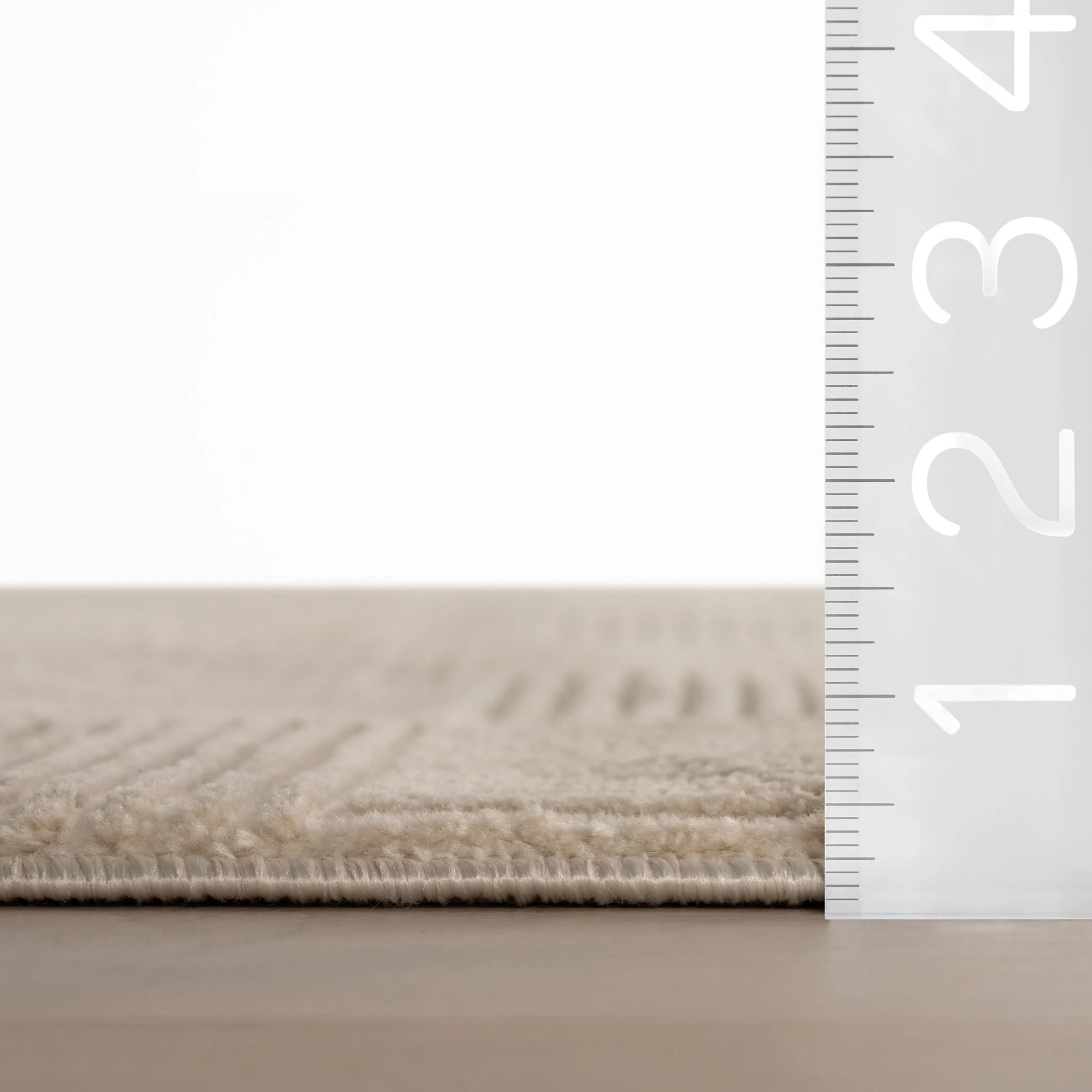 Minra Ribbed Checkered Plush Textured Washable Rug | Cream - Image 6