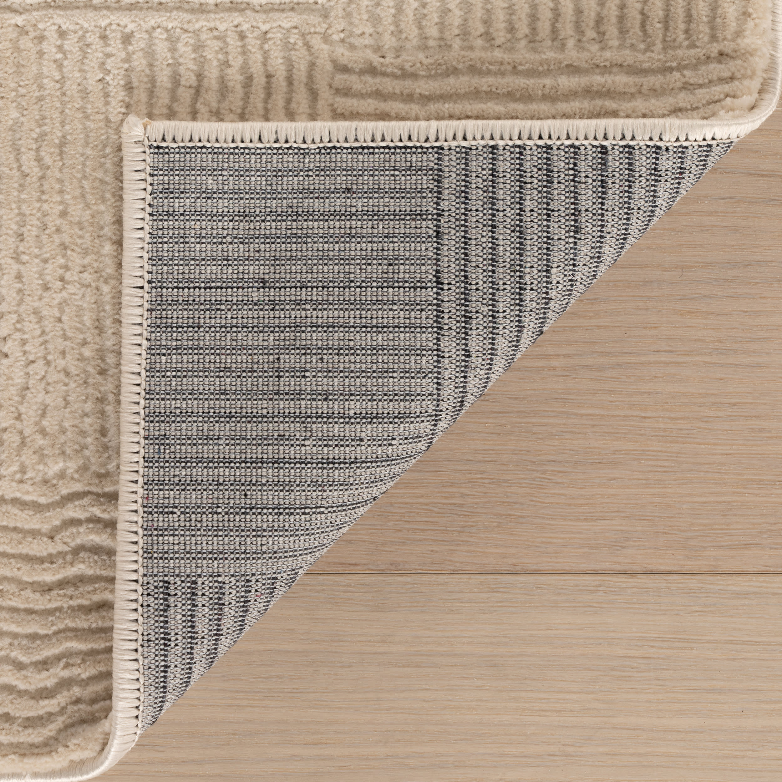 Minra Ribbed Checkered Plush Textured Washable Rug | Cream - Image 7