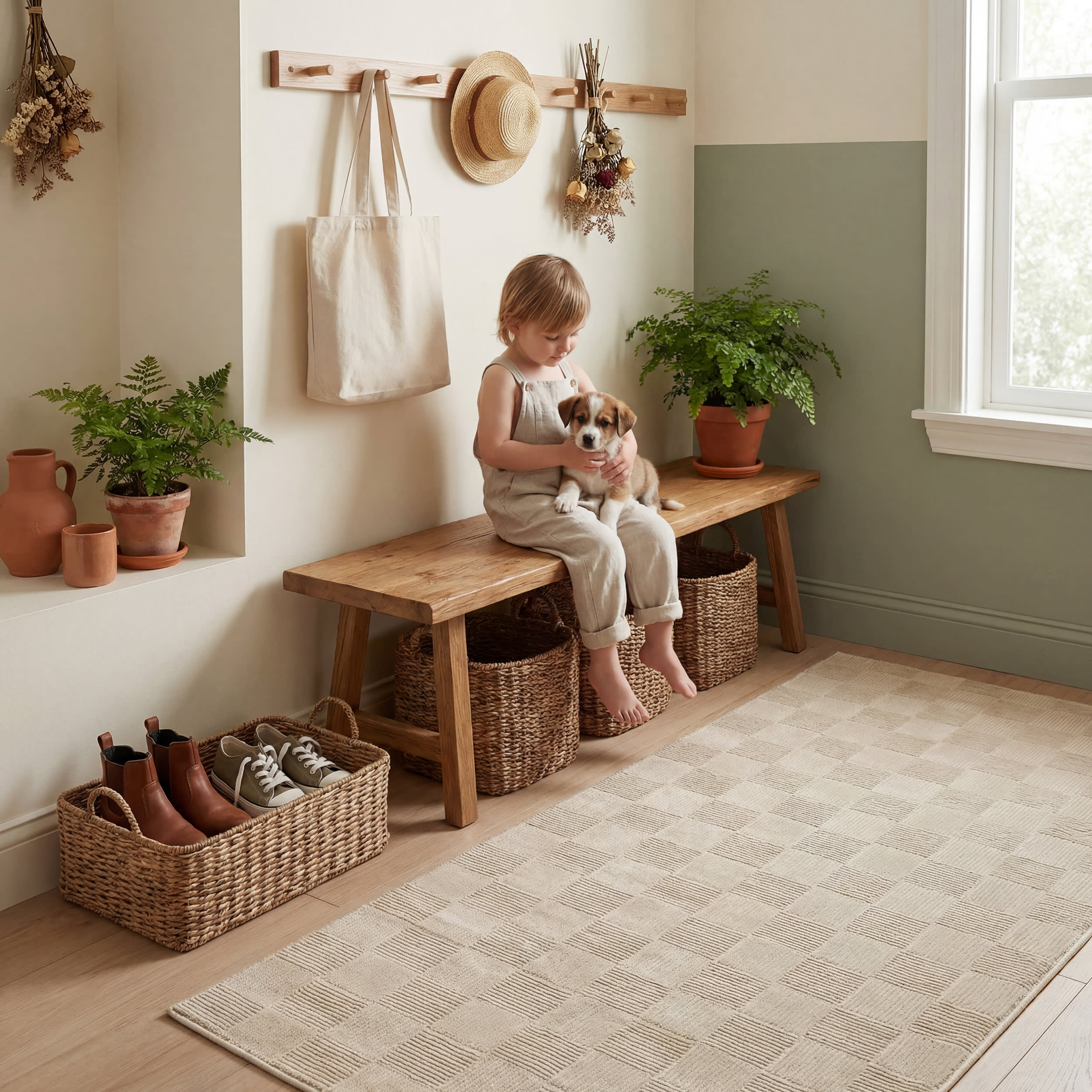 Minra Ribbed Checkered Plush Textured Washable Rug | Cream - Image 8