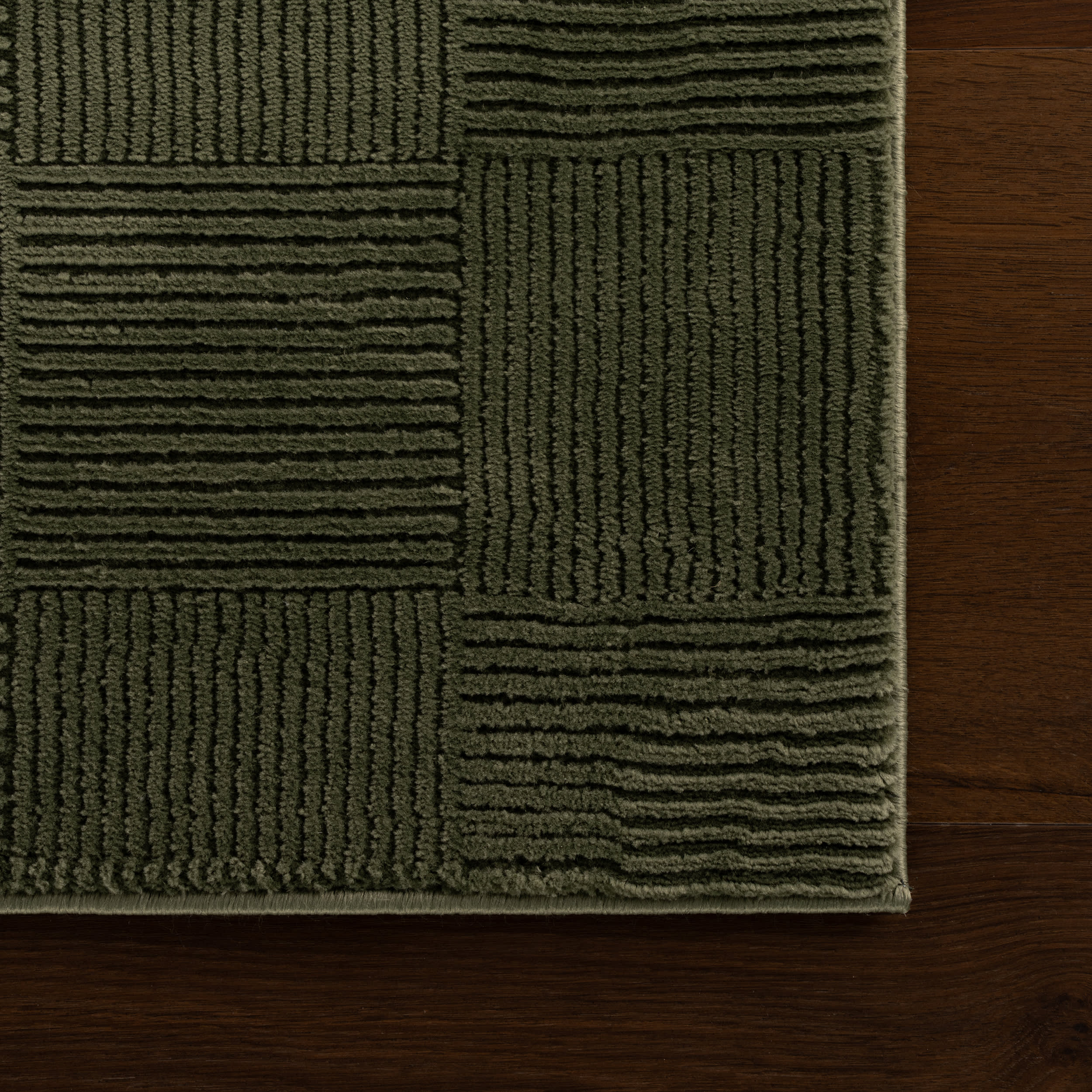Minra Ribbed Checkered Plush Textured Washable Rug | Green - Image 4