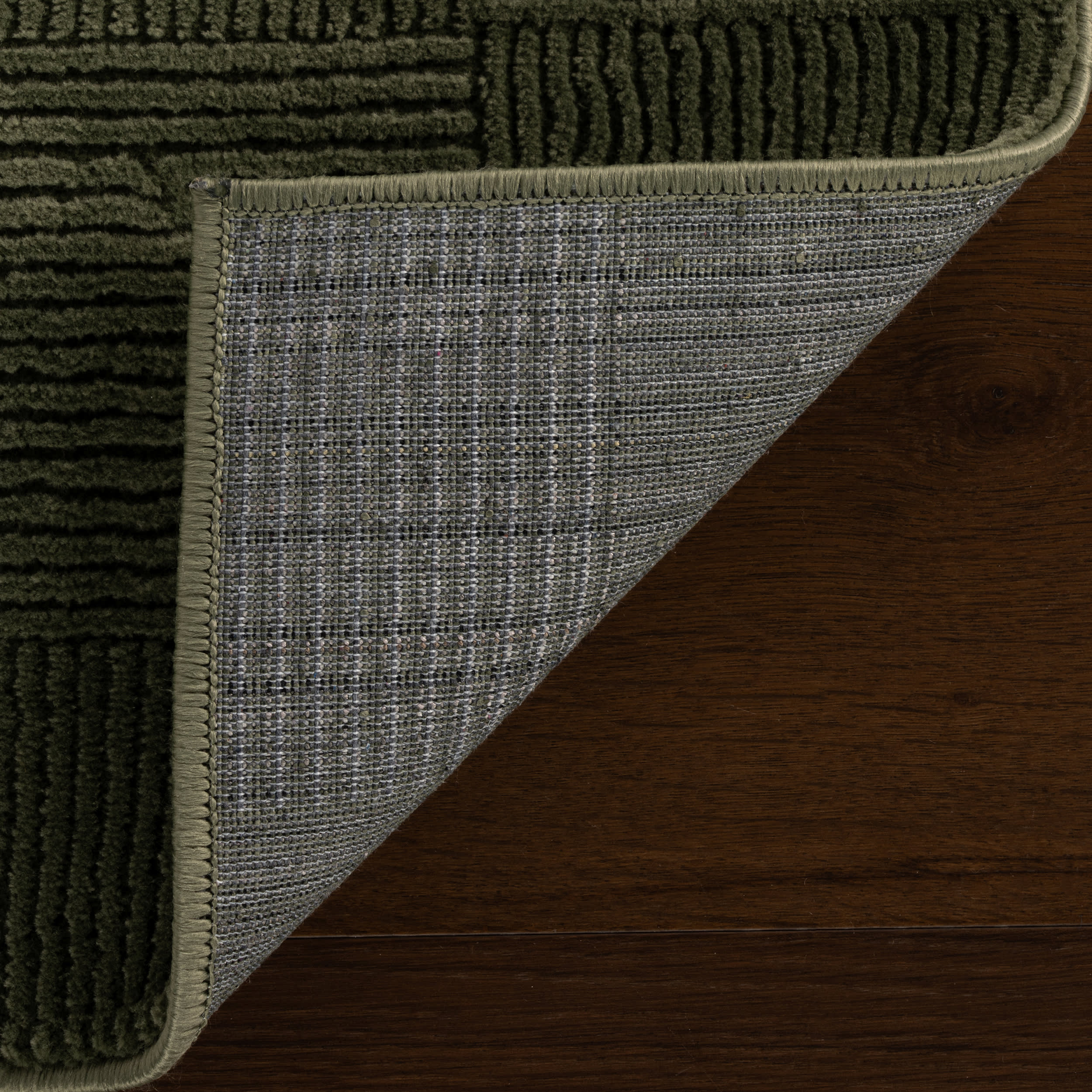 Minra Ribbed Checkered Plush Textured Washable Rug | Green - Image 7