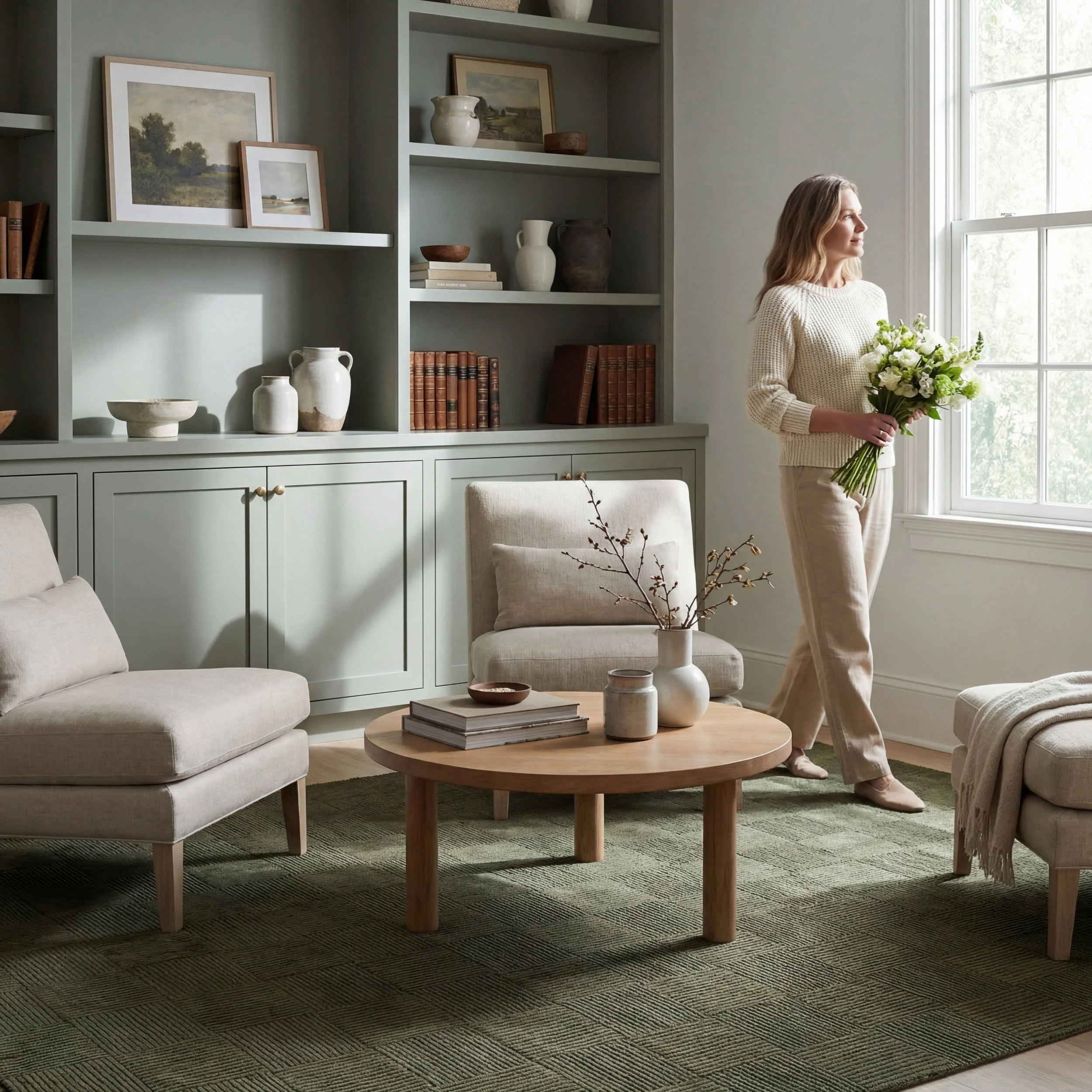 Minra Ribbed Checkered Plush Textured Washable Rug | Green - Image 8