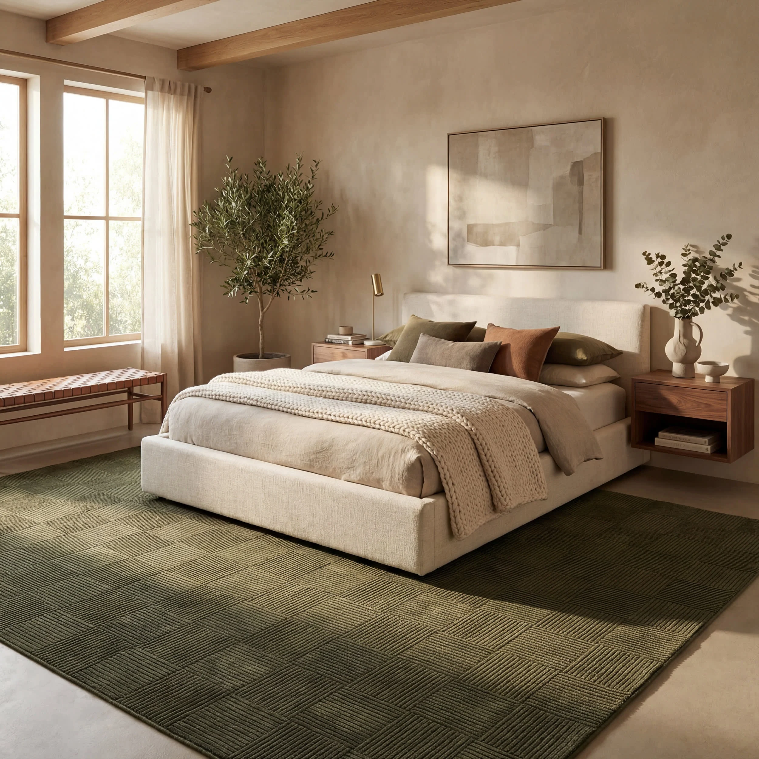 Minra Ribbed Checkered Plush Textured Washable Rug | Green - Image 9