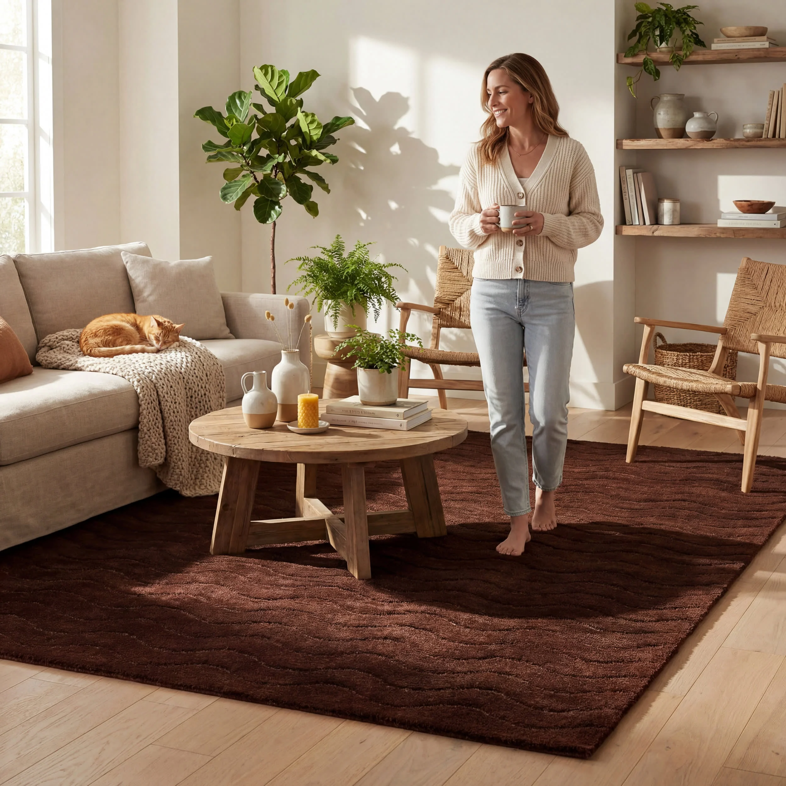 Mireille Solid Wool Cozy Rug | Brown - Image 9