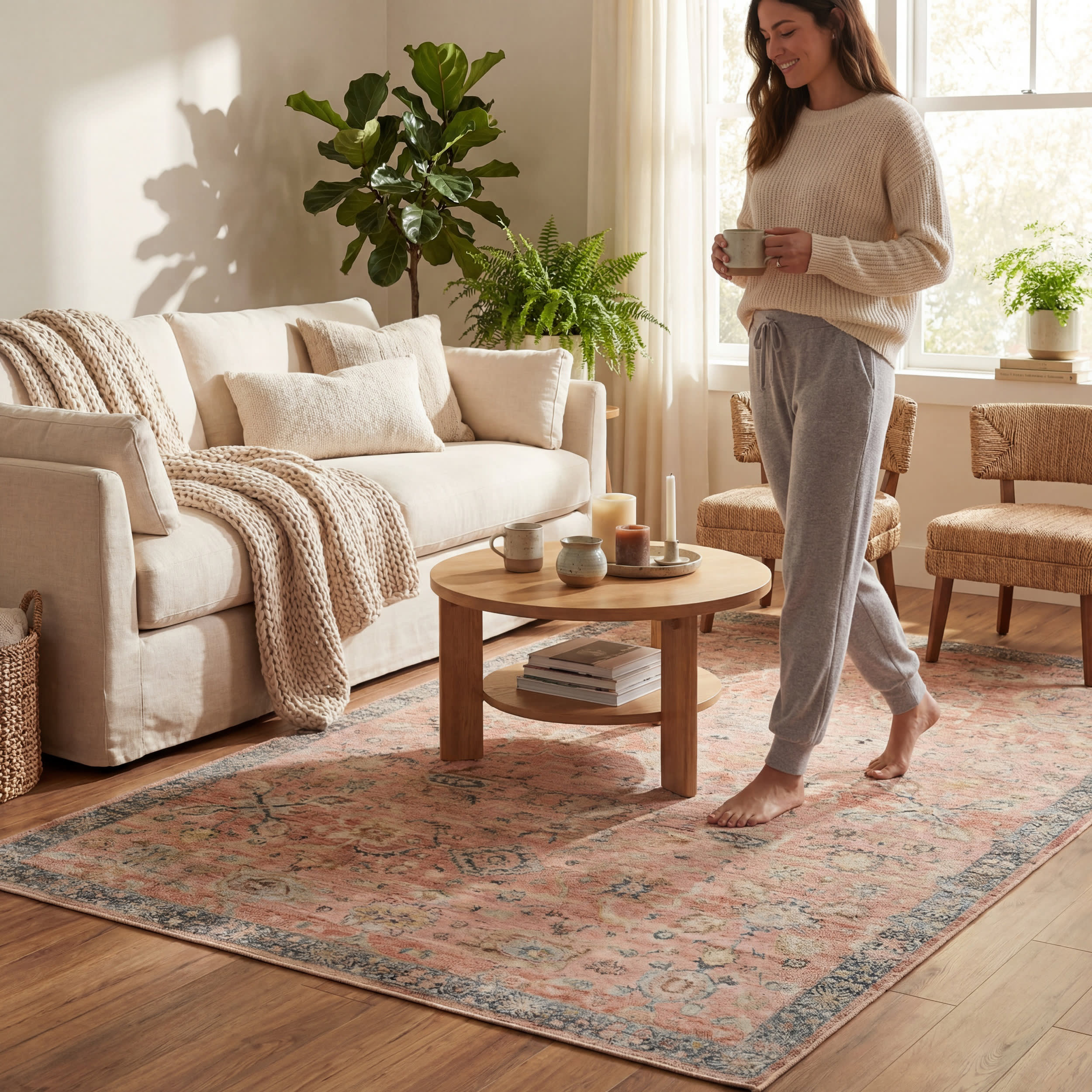 Mirelda Traditional Bordered Washable Rug | Peach - Image 9