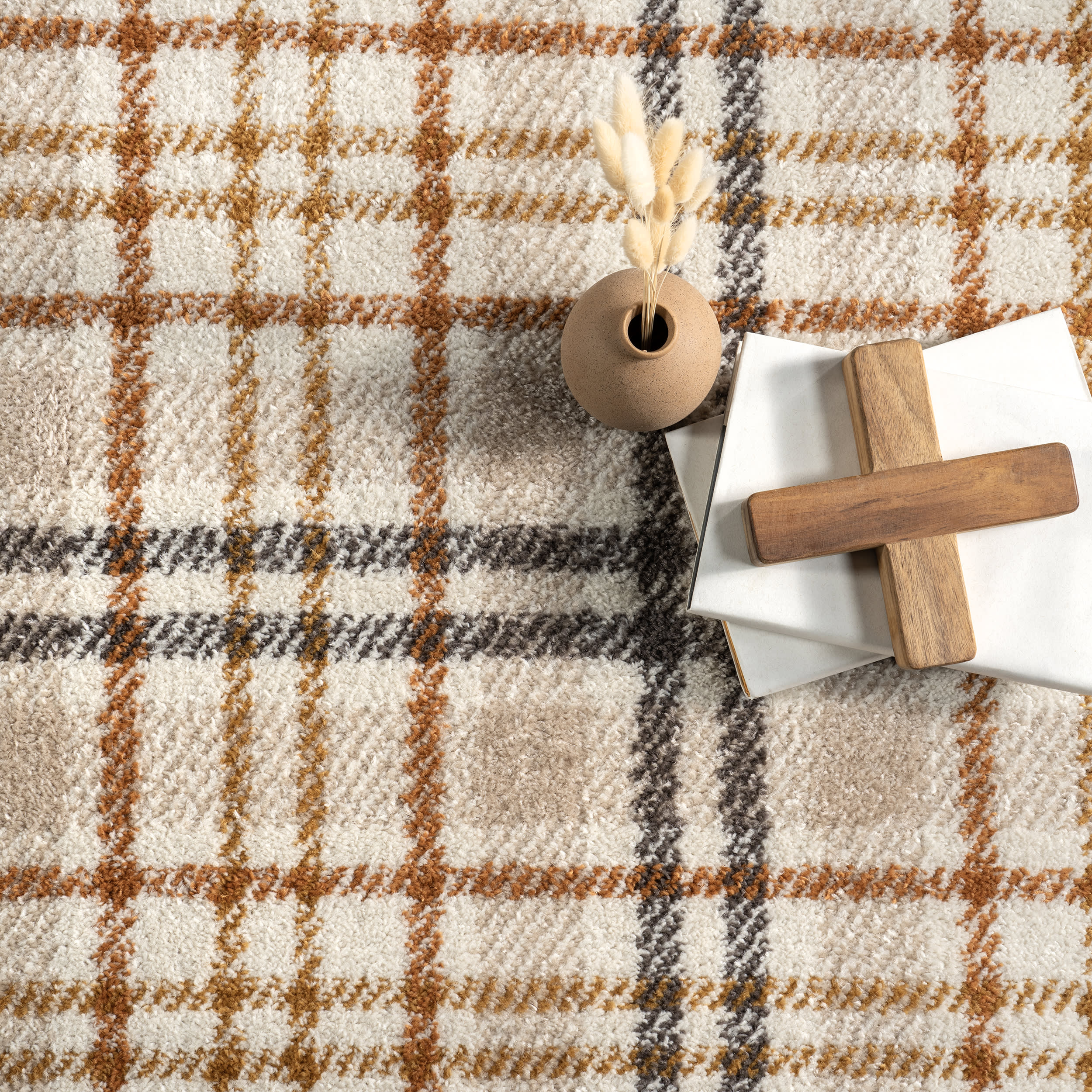 Mirielle Plaid Rug | Orange And Grey - Image 7
