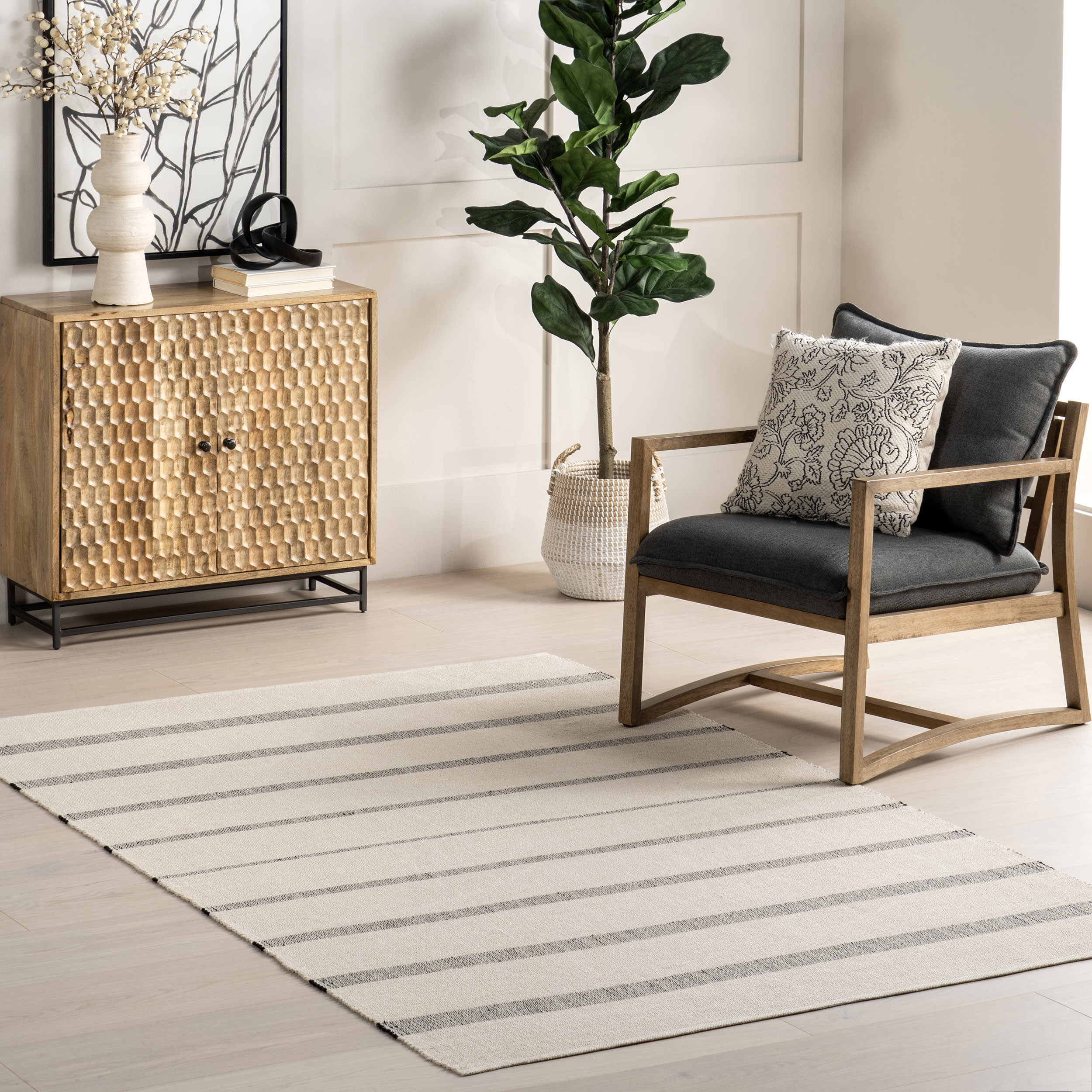 Missy Striped Cotton Rug | Ivory - Image 2