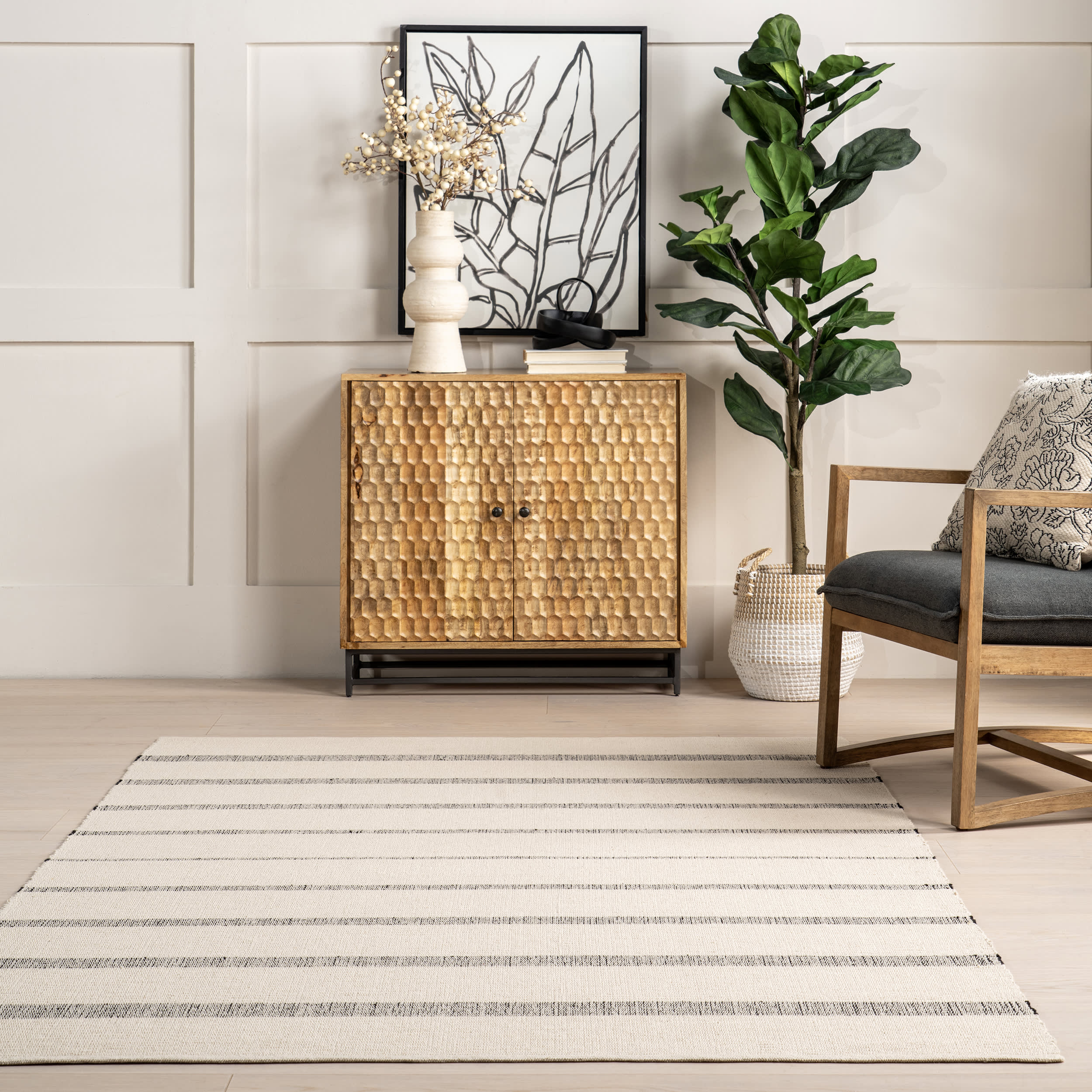 Missy Striped Cotton Rug | Ivory - Image 4