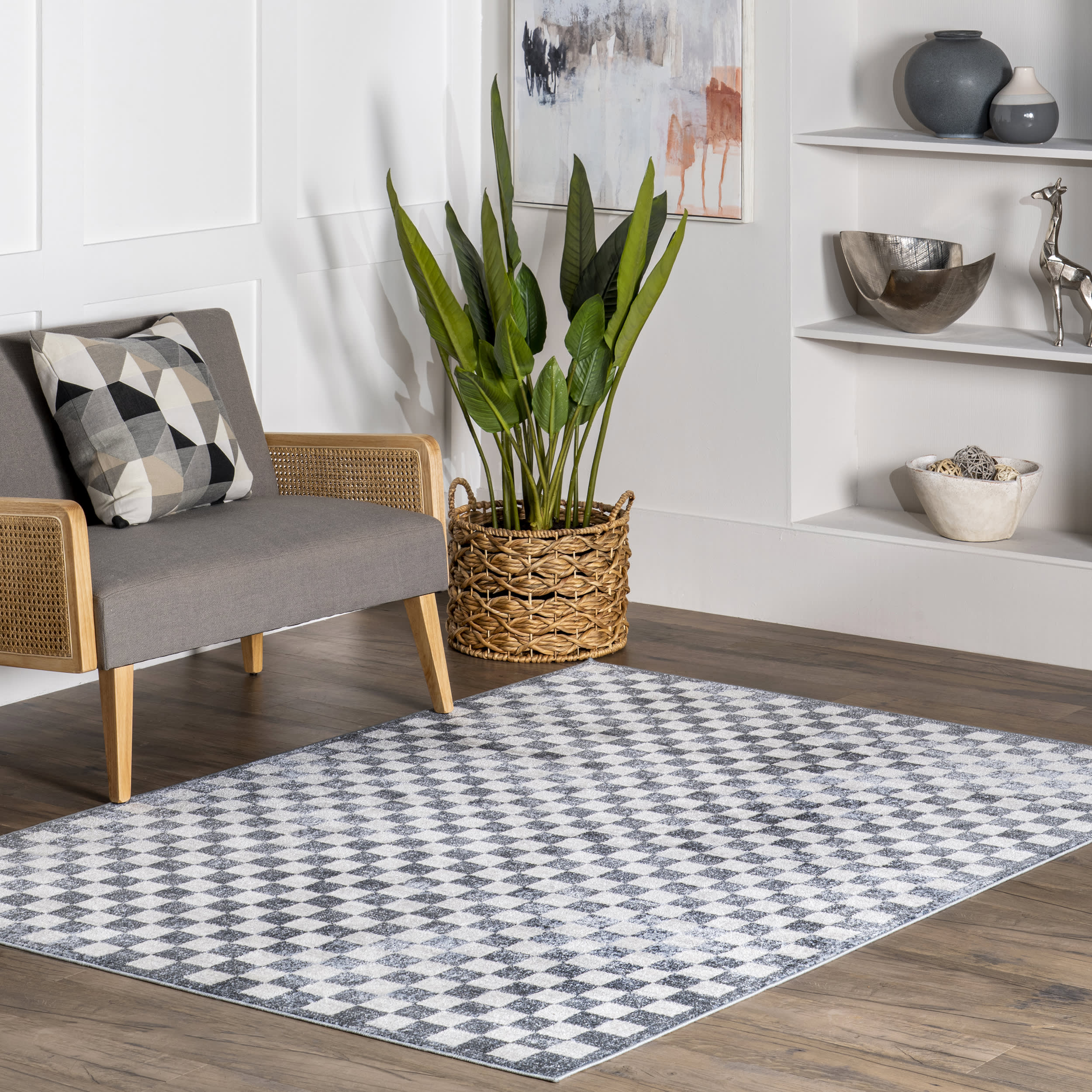 Mitzy Washable Checkered Rug | Slate Blue - Image 2