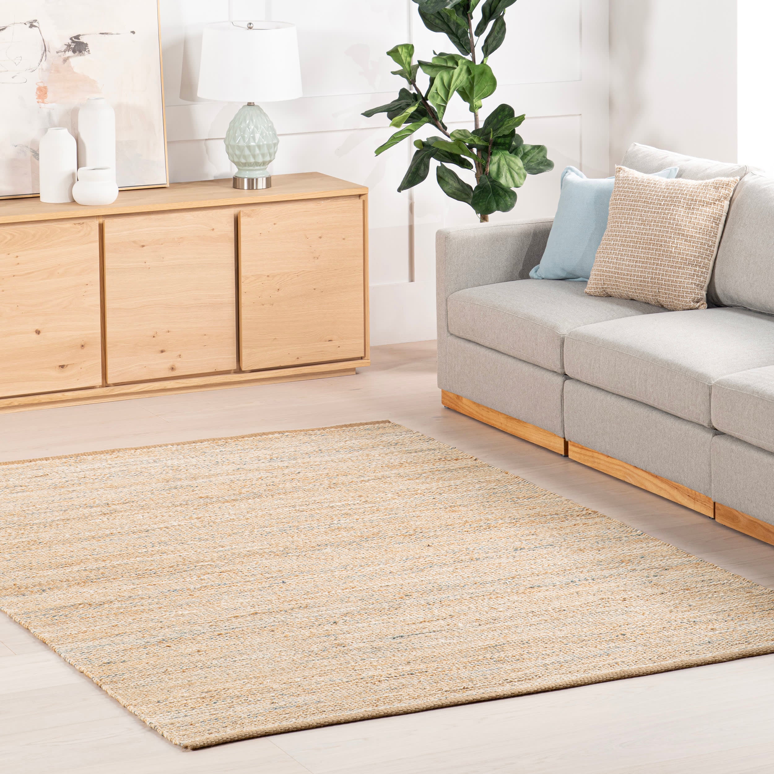Mixed Stripe Handwoven Jute Rug | Blue - Image 2