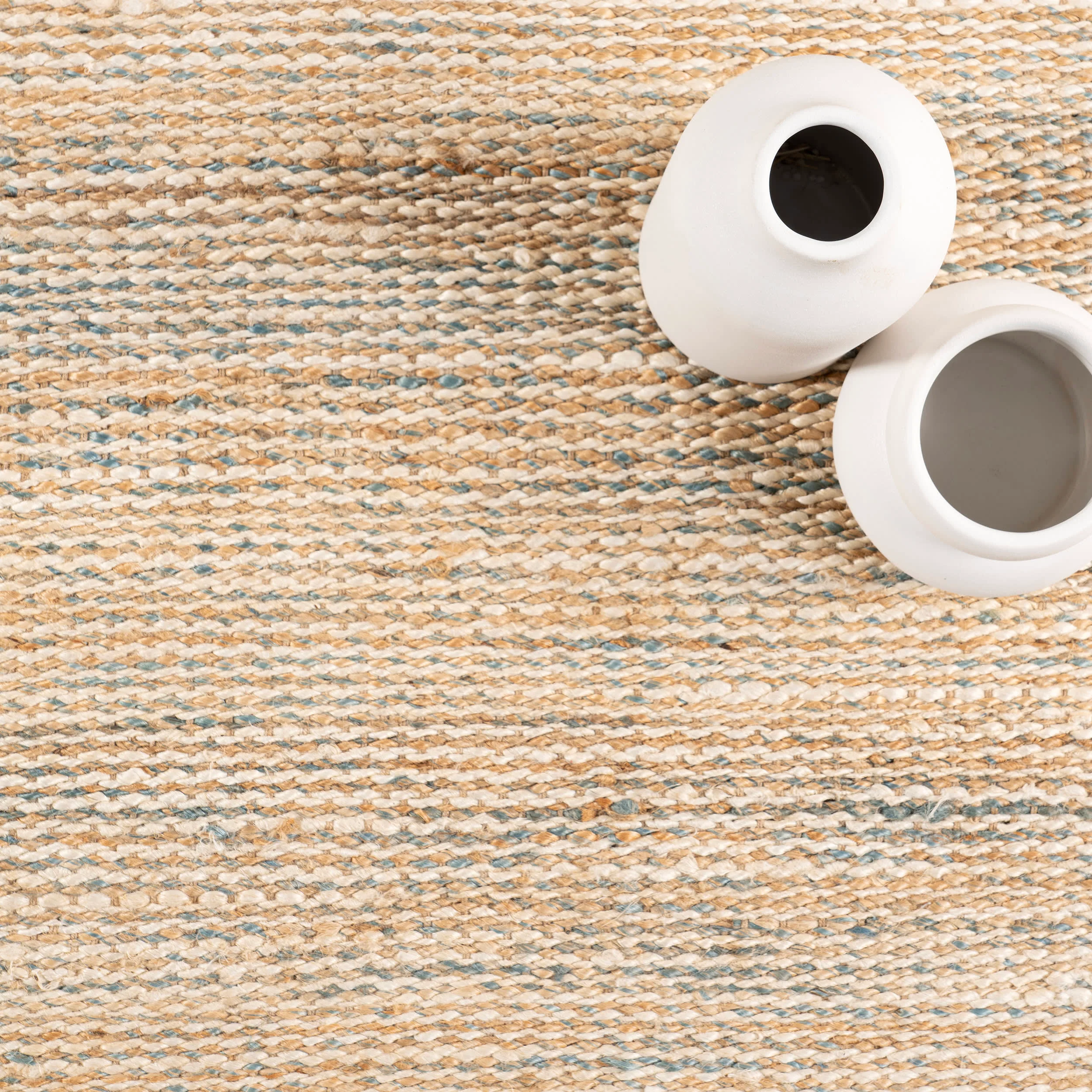 Mixed Stripe Handwoven Jute Rug | Blue - Image 7
