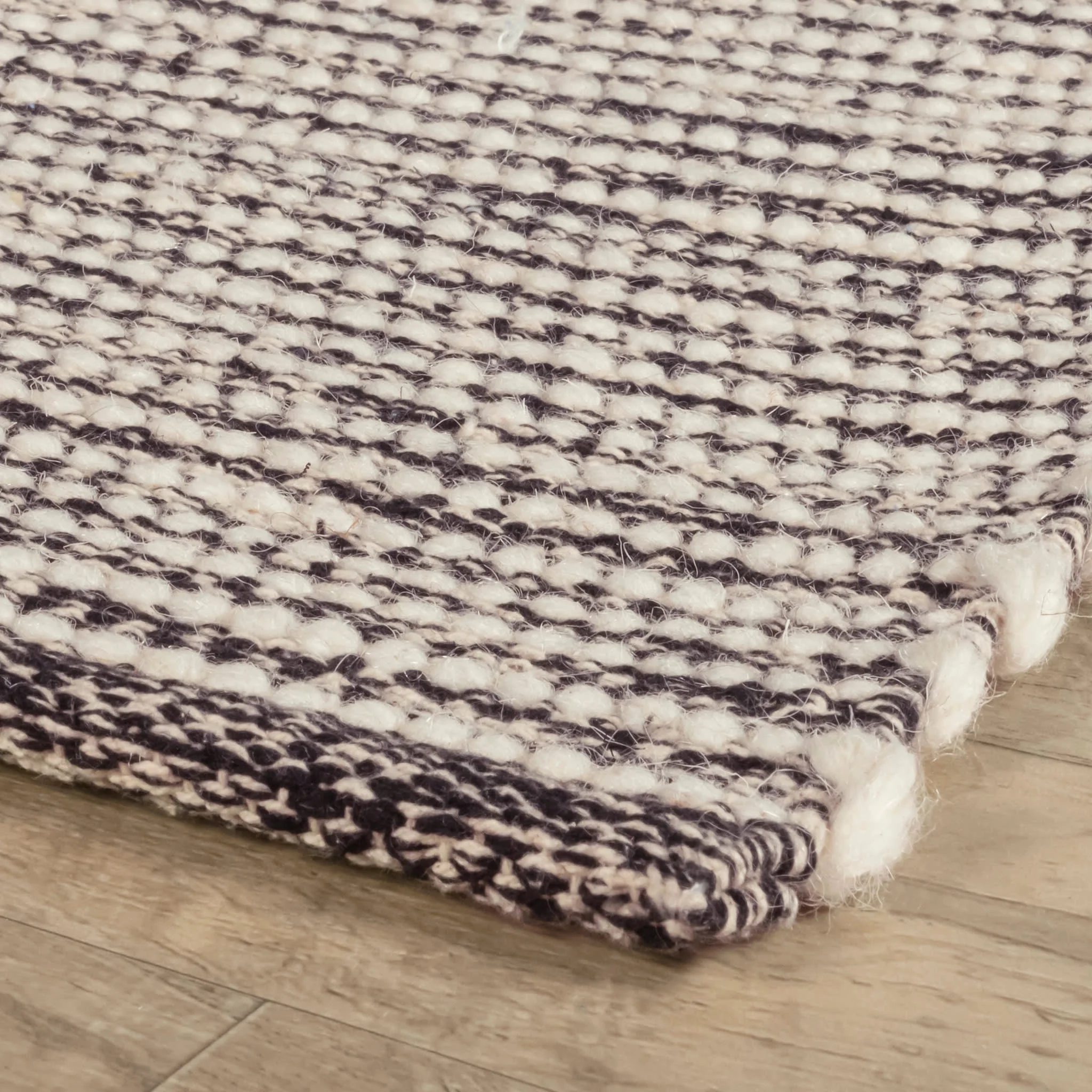 Mixed Stripe Handwoven Rug | Black/Ivory - Image 3