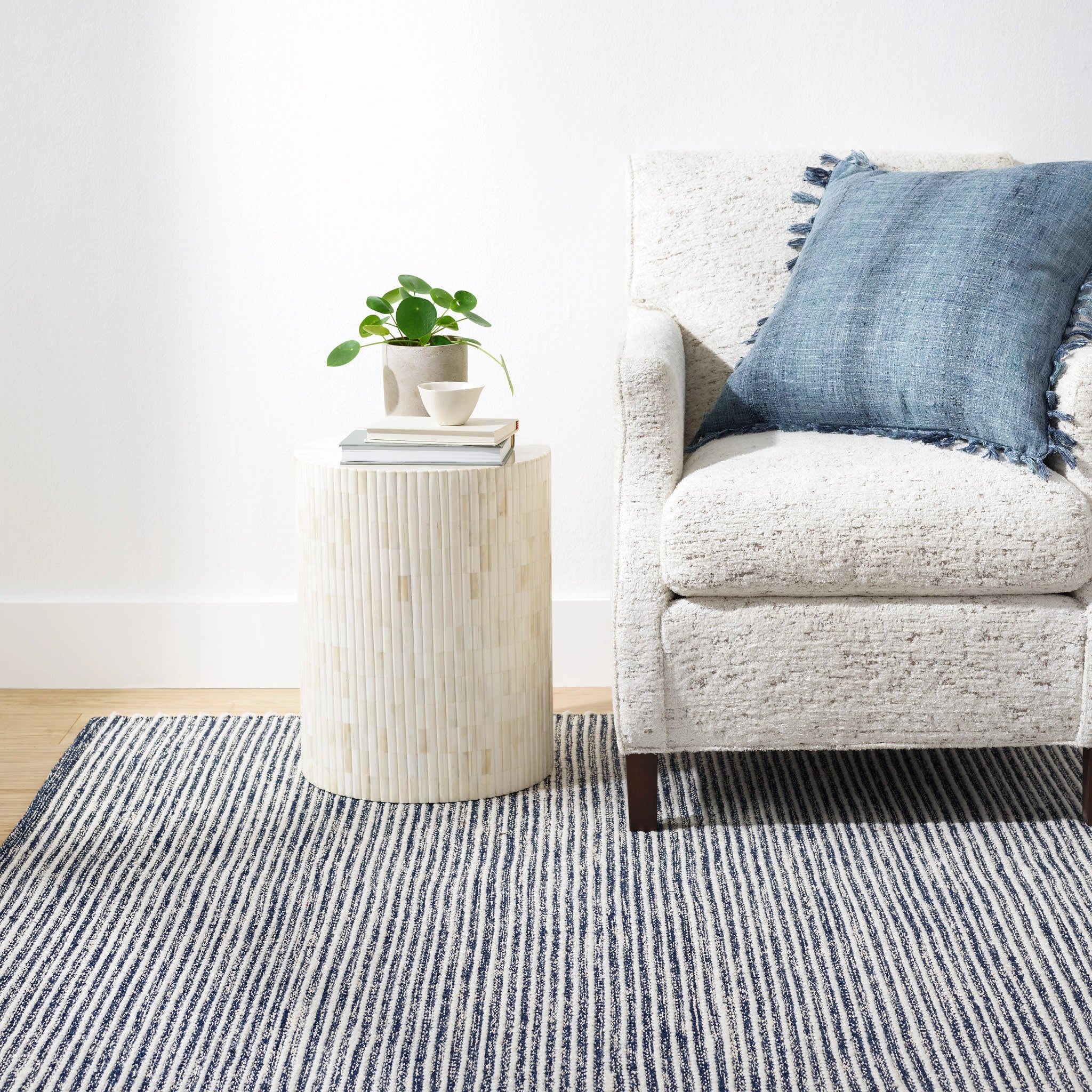 Mixed Stripe Handwoven Rug | Blue/Ivory - Image 2